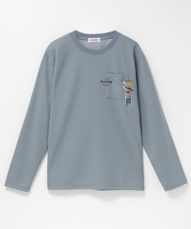CONVERSE ポンチ素材 ポケット付き刺繍長袖Tシャツ メンズ商品画像-5