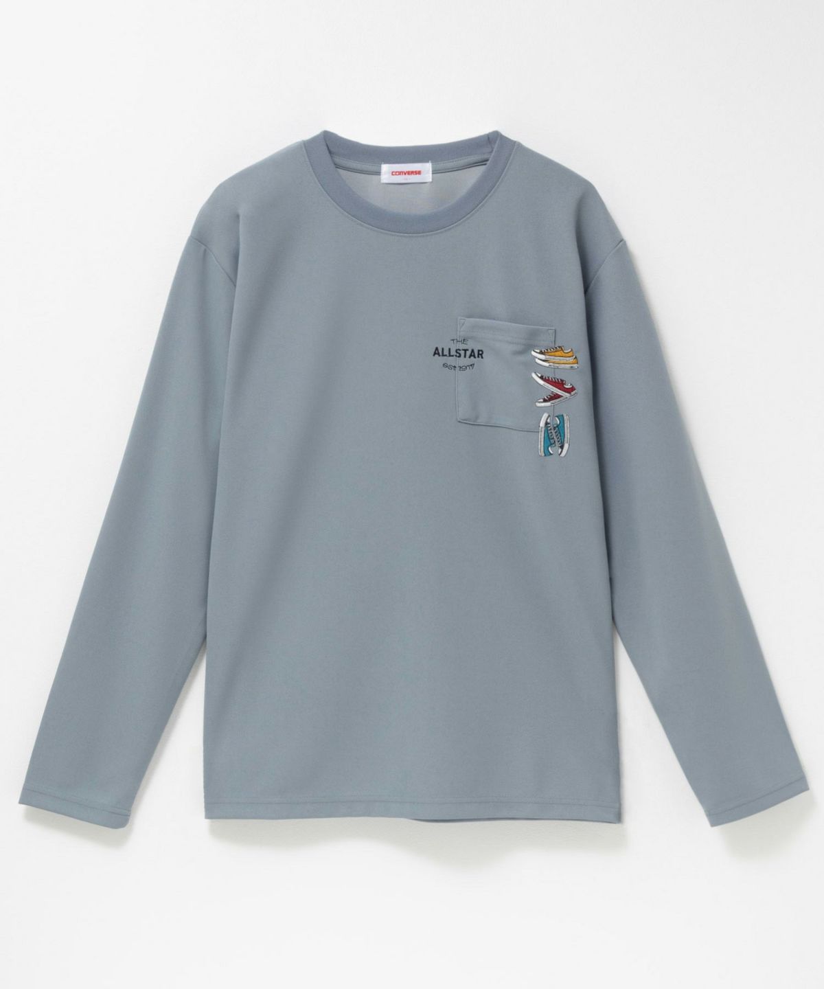 CONVERSE ポンチ素材 ポケット付き刺繍長袖Tシャツ メンズ