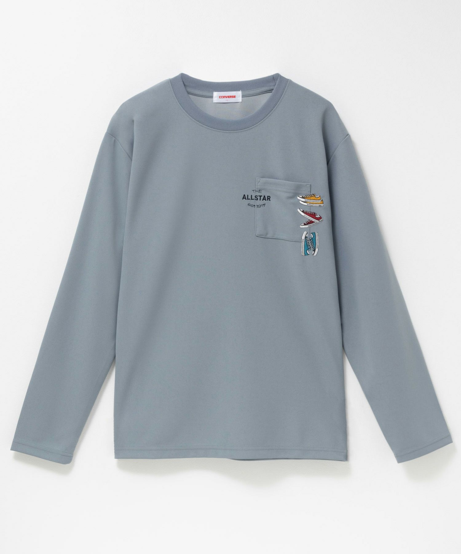 CONVERSE  ポンチ素材 ポケット付き刺繍長袖Tシャツ メンズ商品サムネイル-5