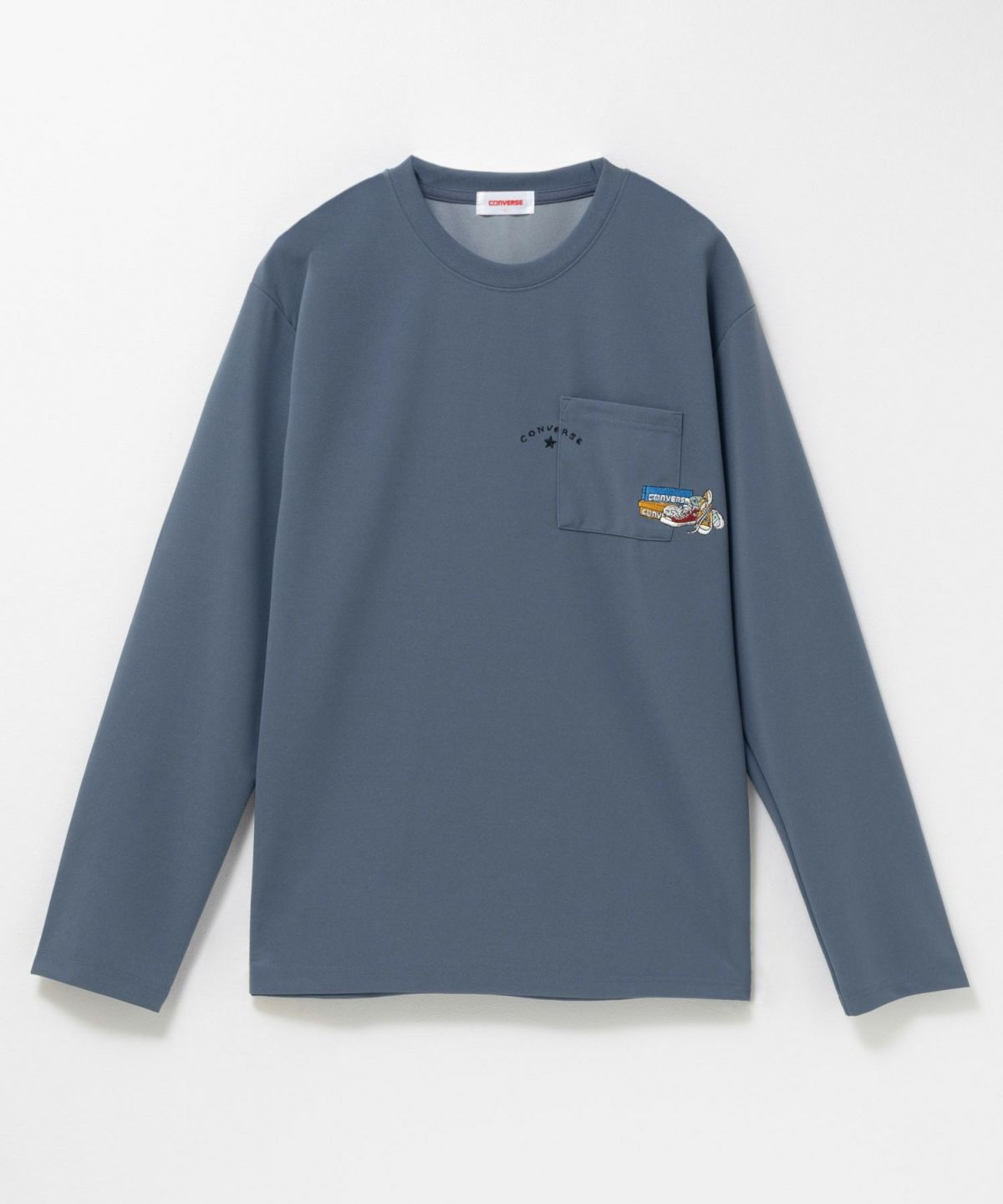 CONVERSE ポンチ素材 ポケット付き刺繍長袖Tシャツ メンズ
