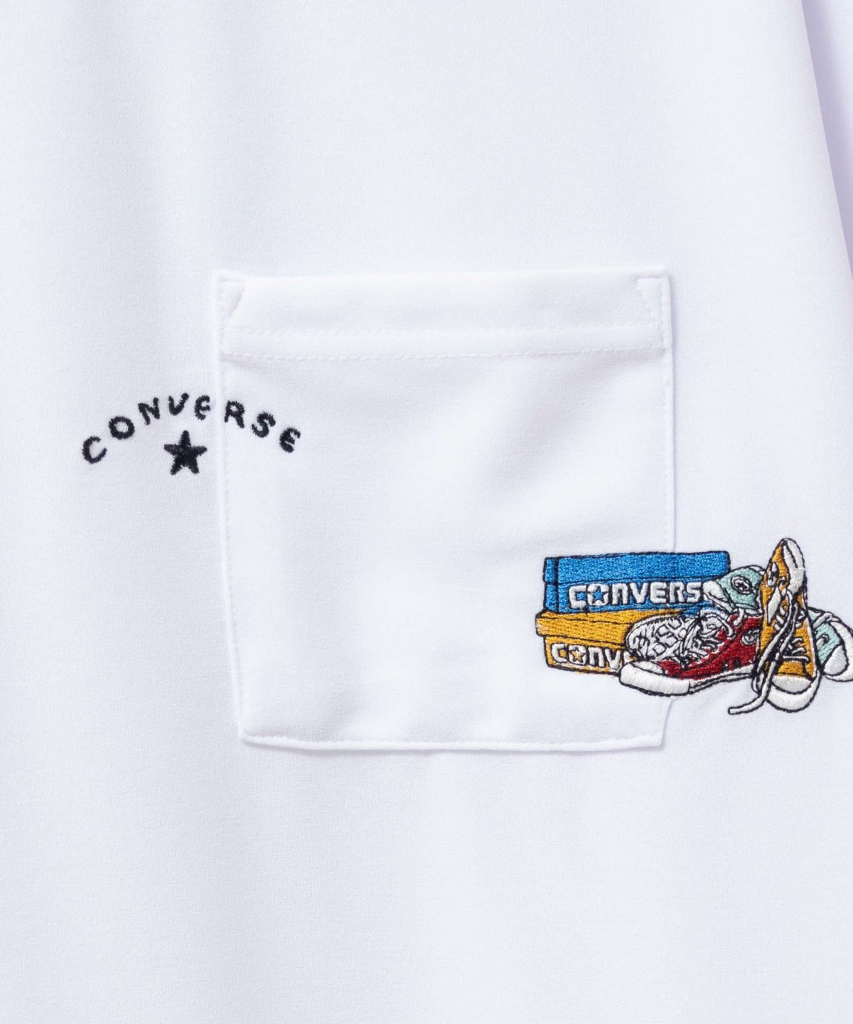 CONVERSE ポンチ素材 ポケット付き刺繍長袖Tシャツ メンズ