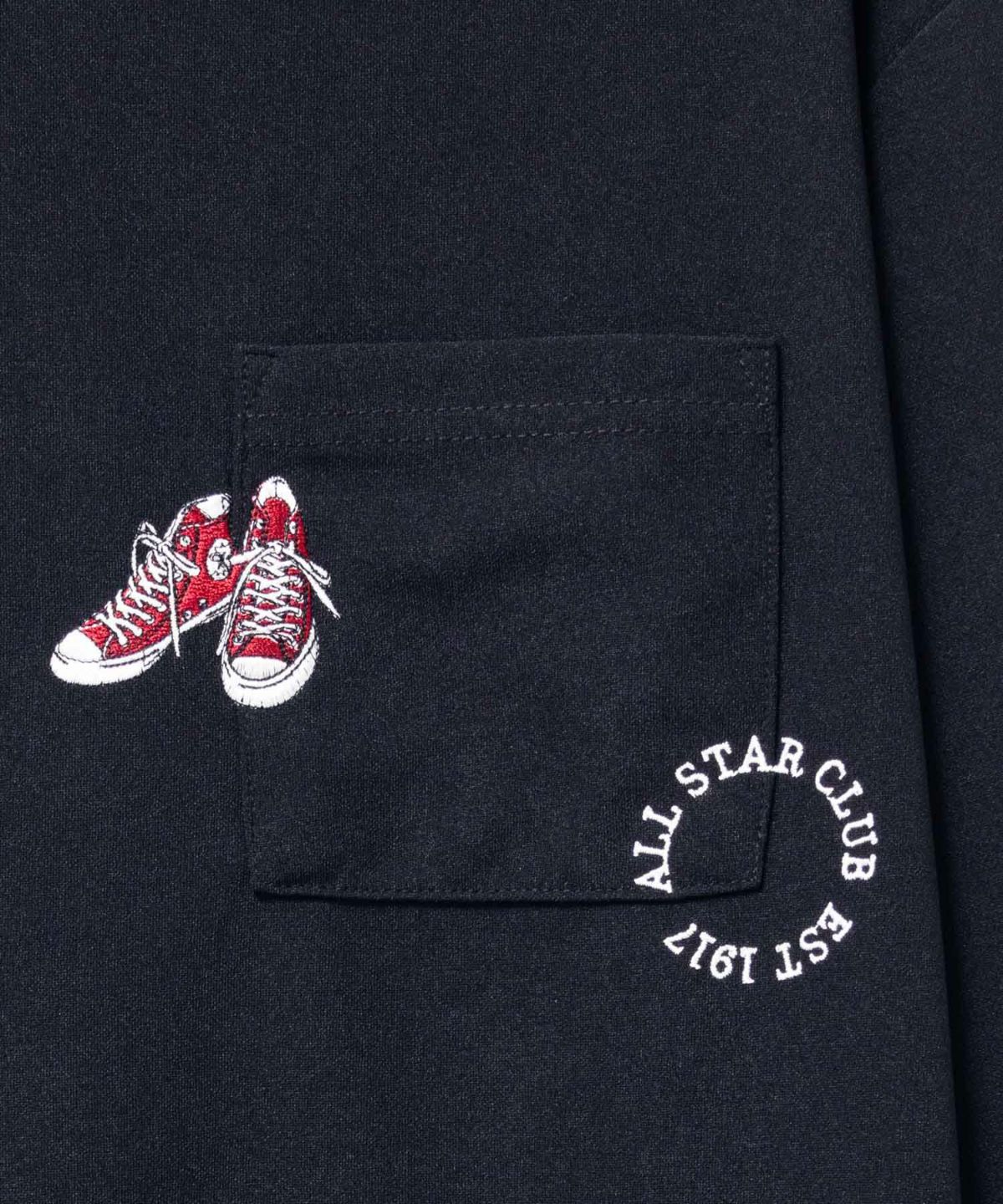 CONVERSE ポンチ素材 ポケット付き刺繍長袖Tシャツ メンズ