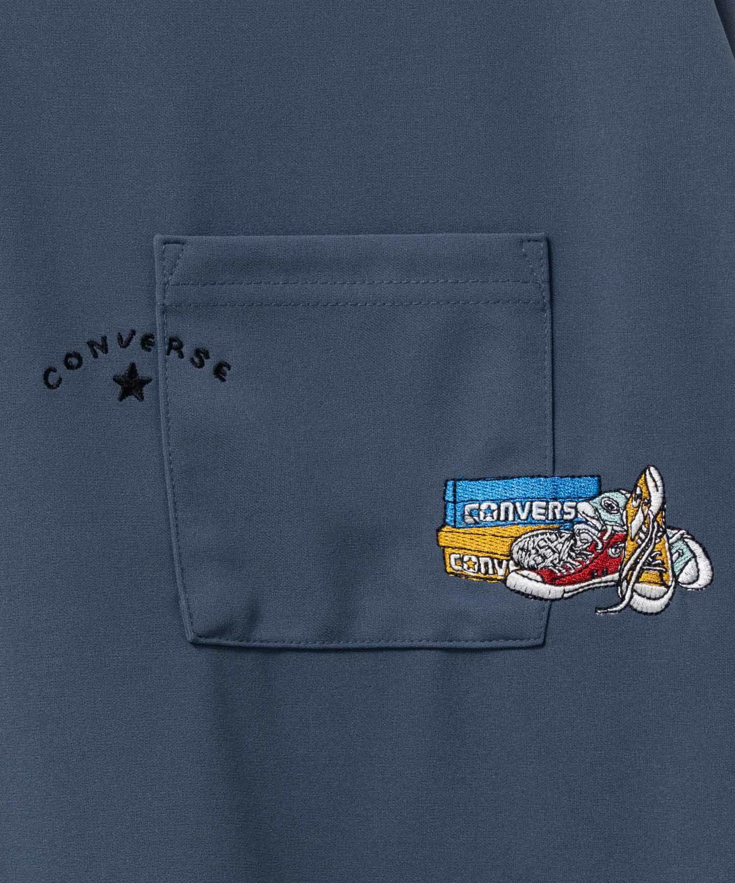 CONVERSE ポンチ素材 ポケット付き刺繍長袖Tシャツ メンズ