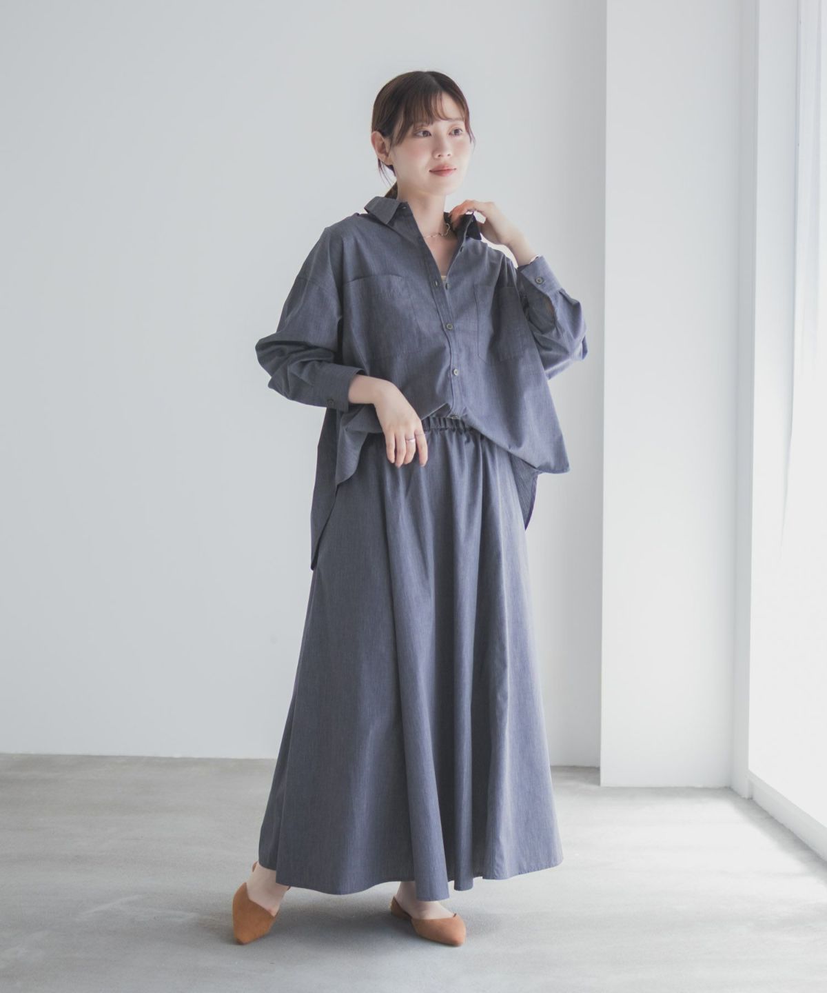 milli de l'air デニムライクシャツ レディース