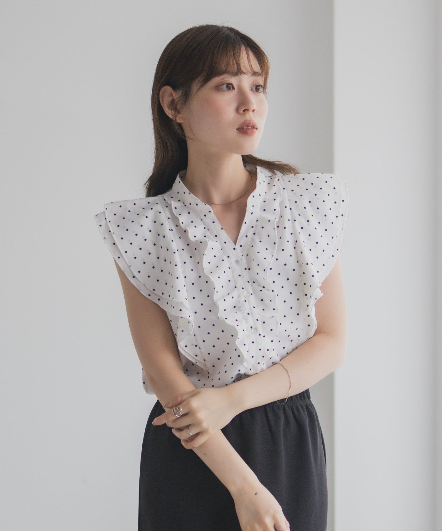 milli de l'air ラッフルフリルキーネックブラウス レディース商品画像-11