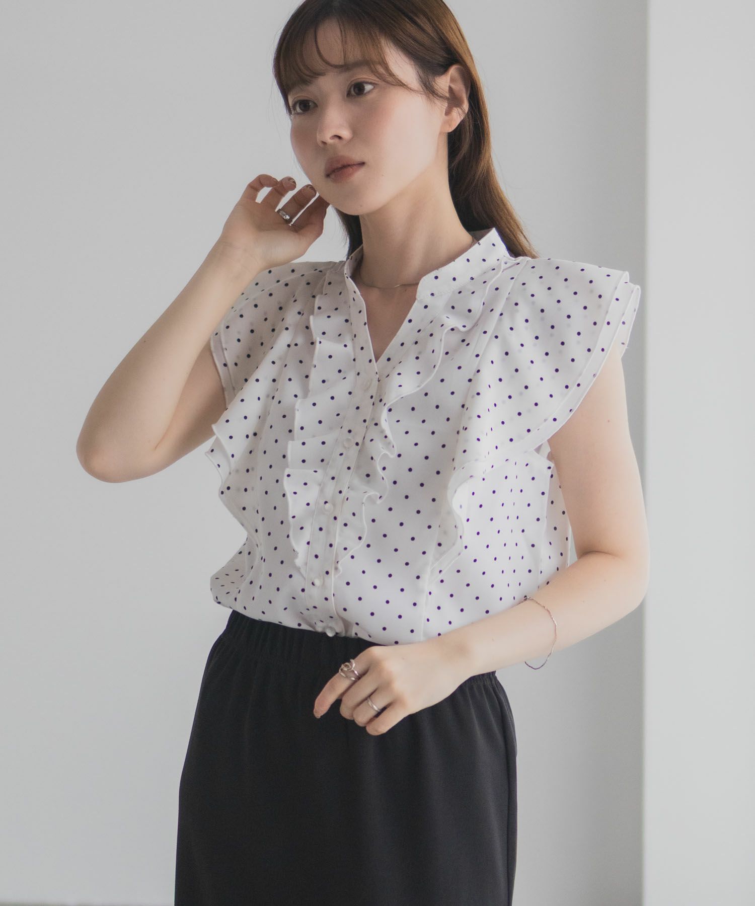 milli de l'air ラッフルフリルキーネックブラウス レディース商品画像-14