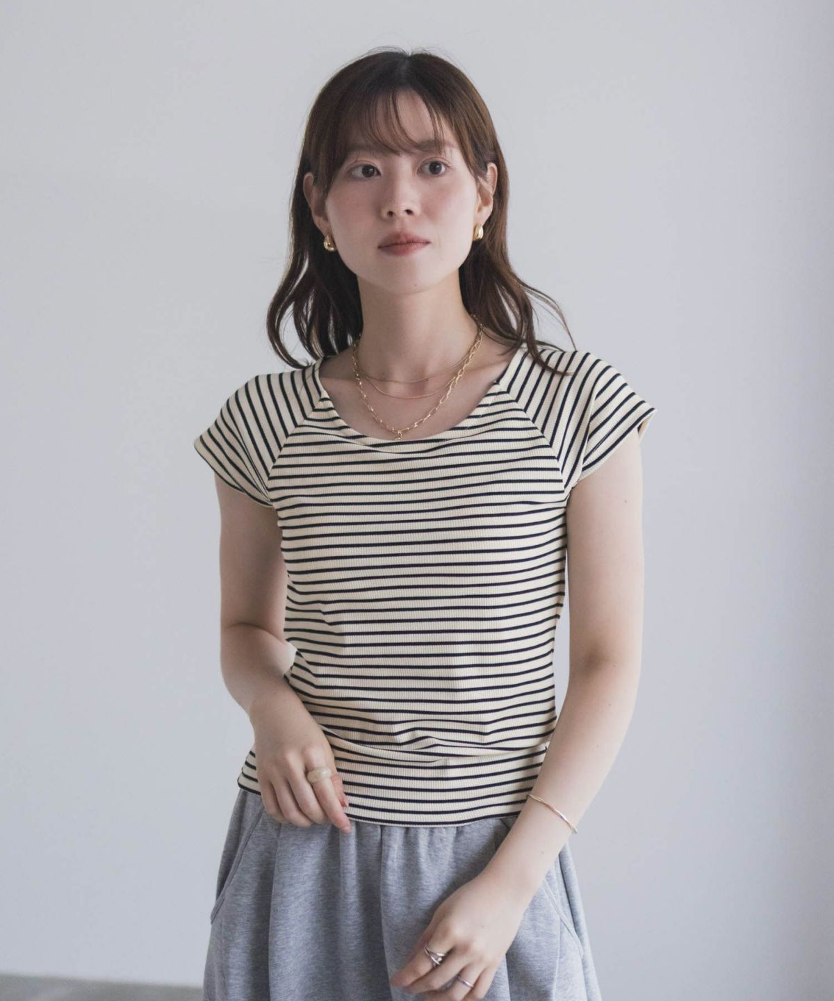 milli de l'air テレコカップ付き半袖トップス レディース