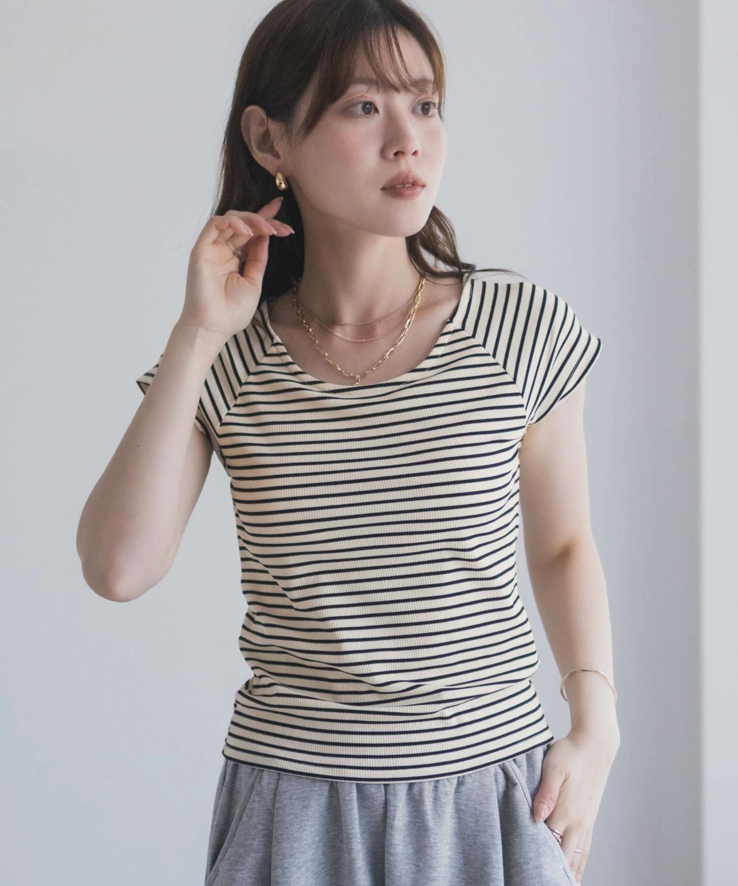 milli de l'air テレコカップ付き半袖トップス レディース商品画像-12