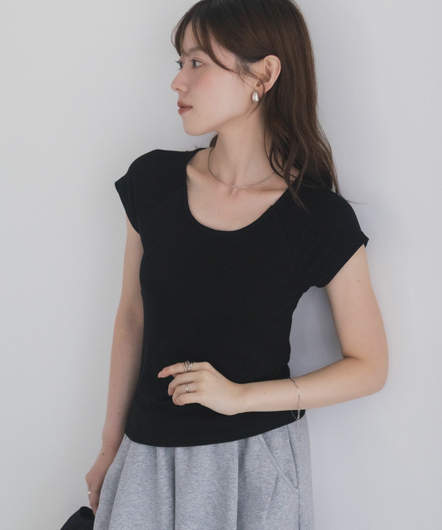 milli de l'air テレコカップ付き半袖トップス レディース