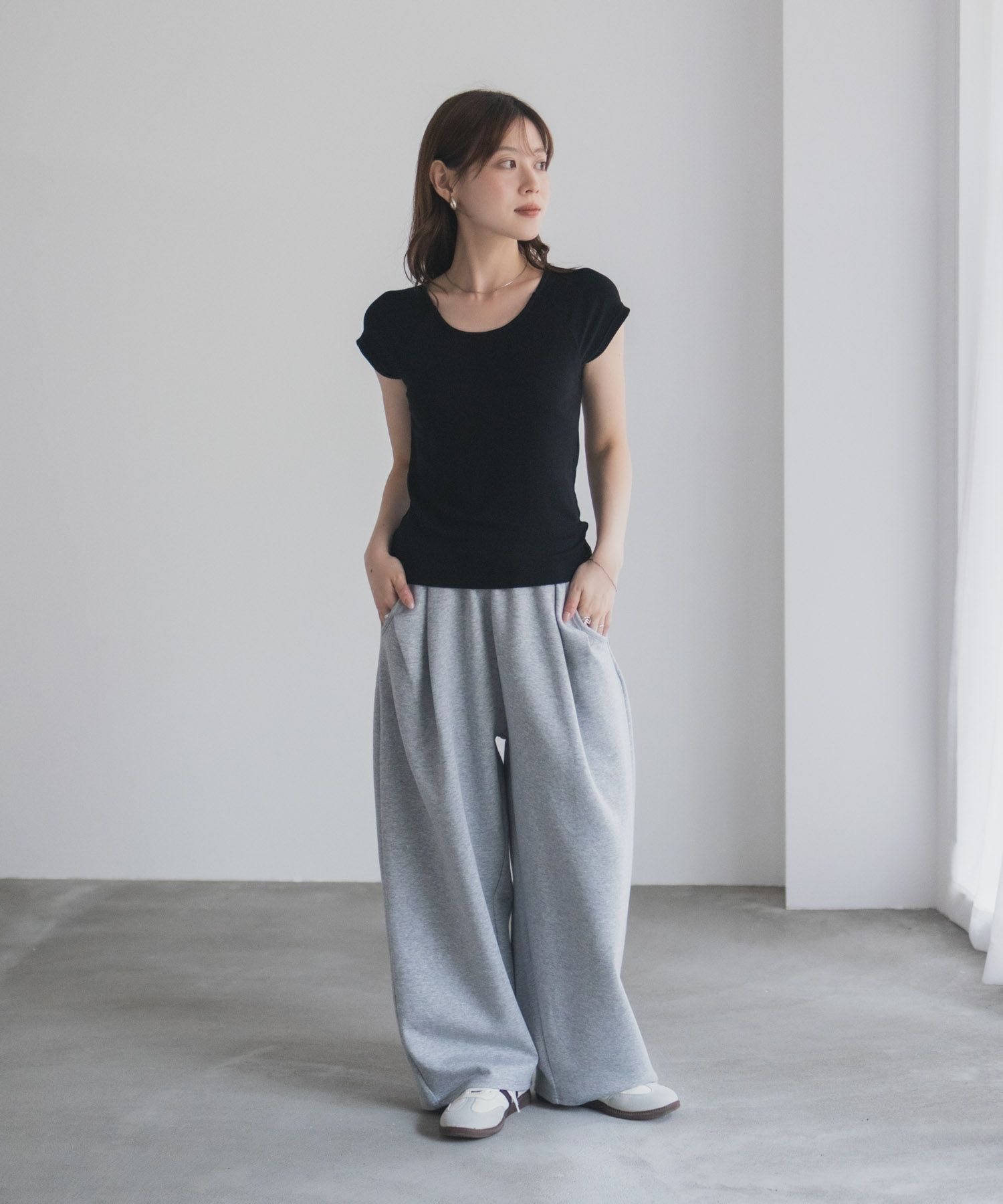 milli de l'air テレコカップ付き半袖トップス レディース