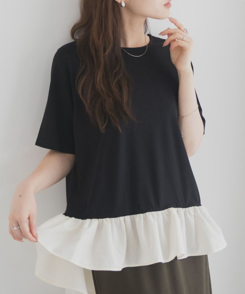 milli de l'air ポンチ素材 ヘム切替ペプラムトップス レディース メール便 対応商品商品画像-1