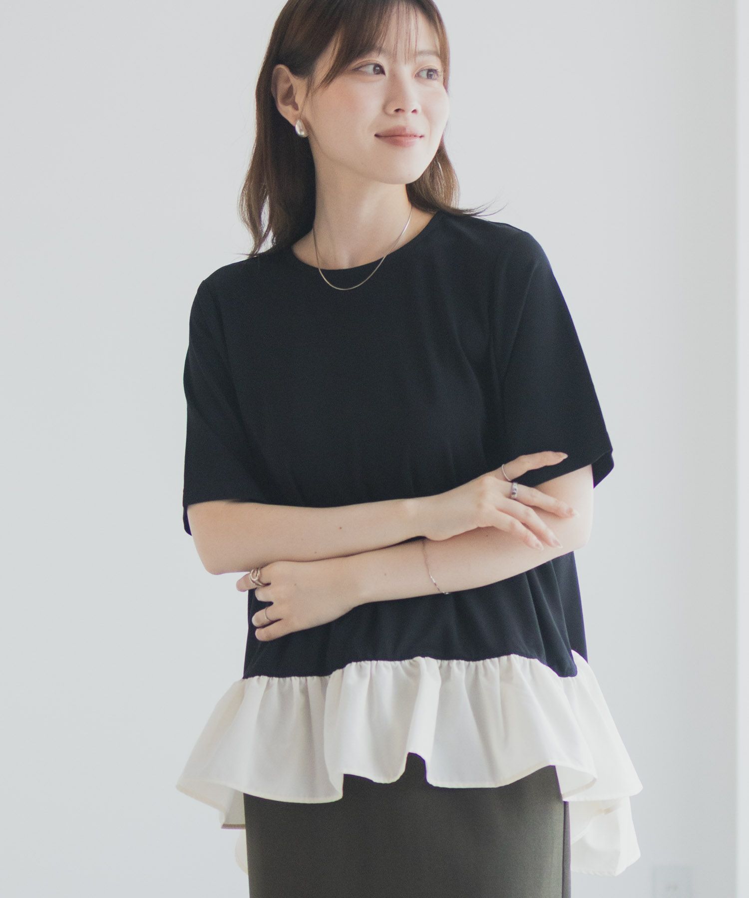 milli de l'air ポンチ素材 ヘム切替ペプラムトップス レディース ネコポス 対応商品
