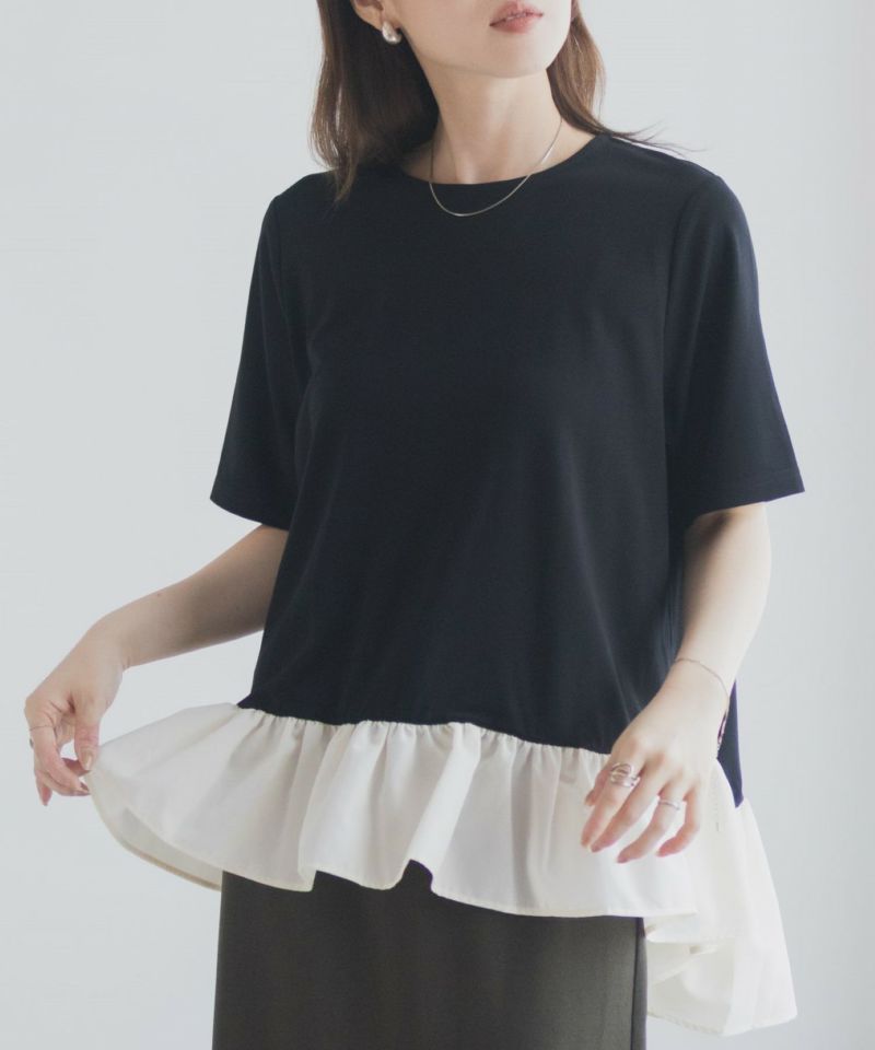 milli de l'air ポンチ素材 ヘム切替ペプラムトップス レディース メール便 対応商品商品画像-4