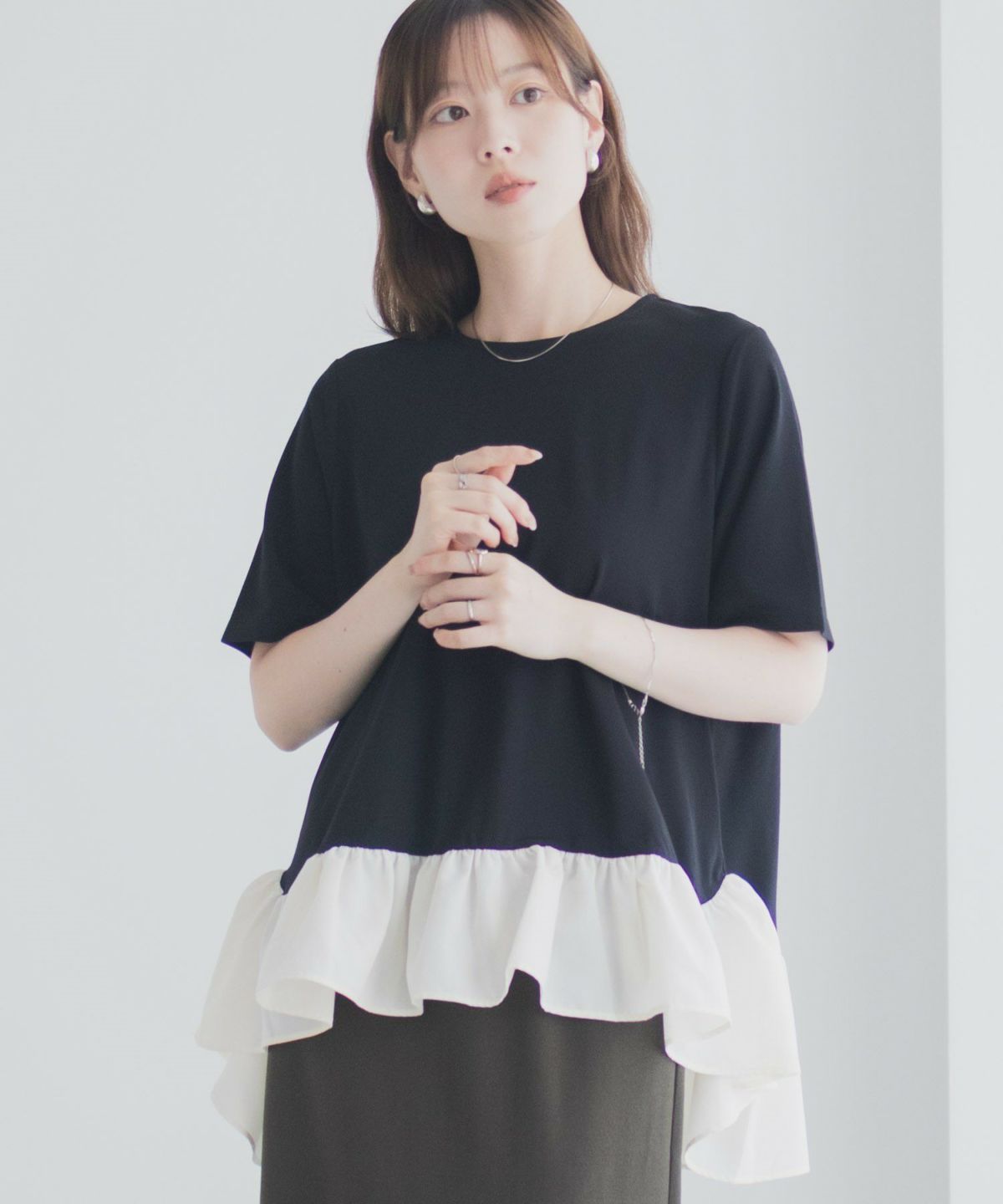 milli de l'air ポンチ素材 ヘム切替ペプラムトップス レディース ネコポス 対応商品