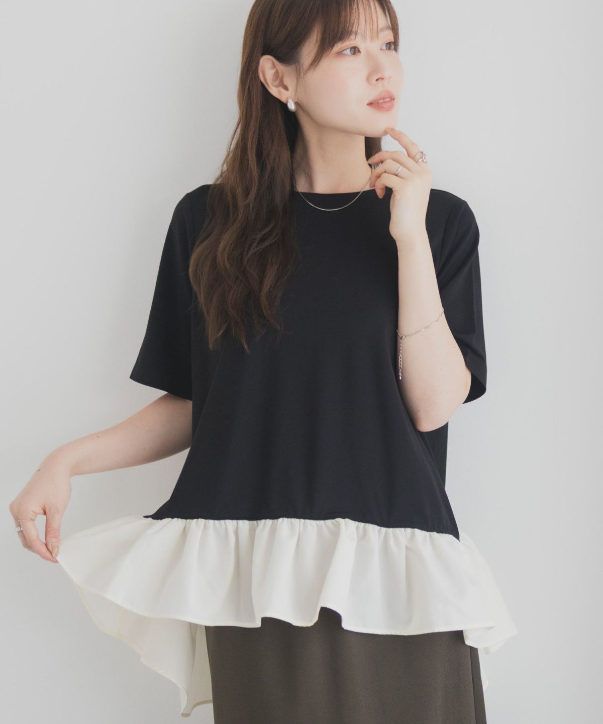 milli de l'air ポンチ素材 ヘム切替ペプラムトップス レディース ネコポス 対応商品