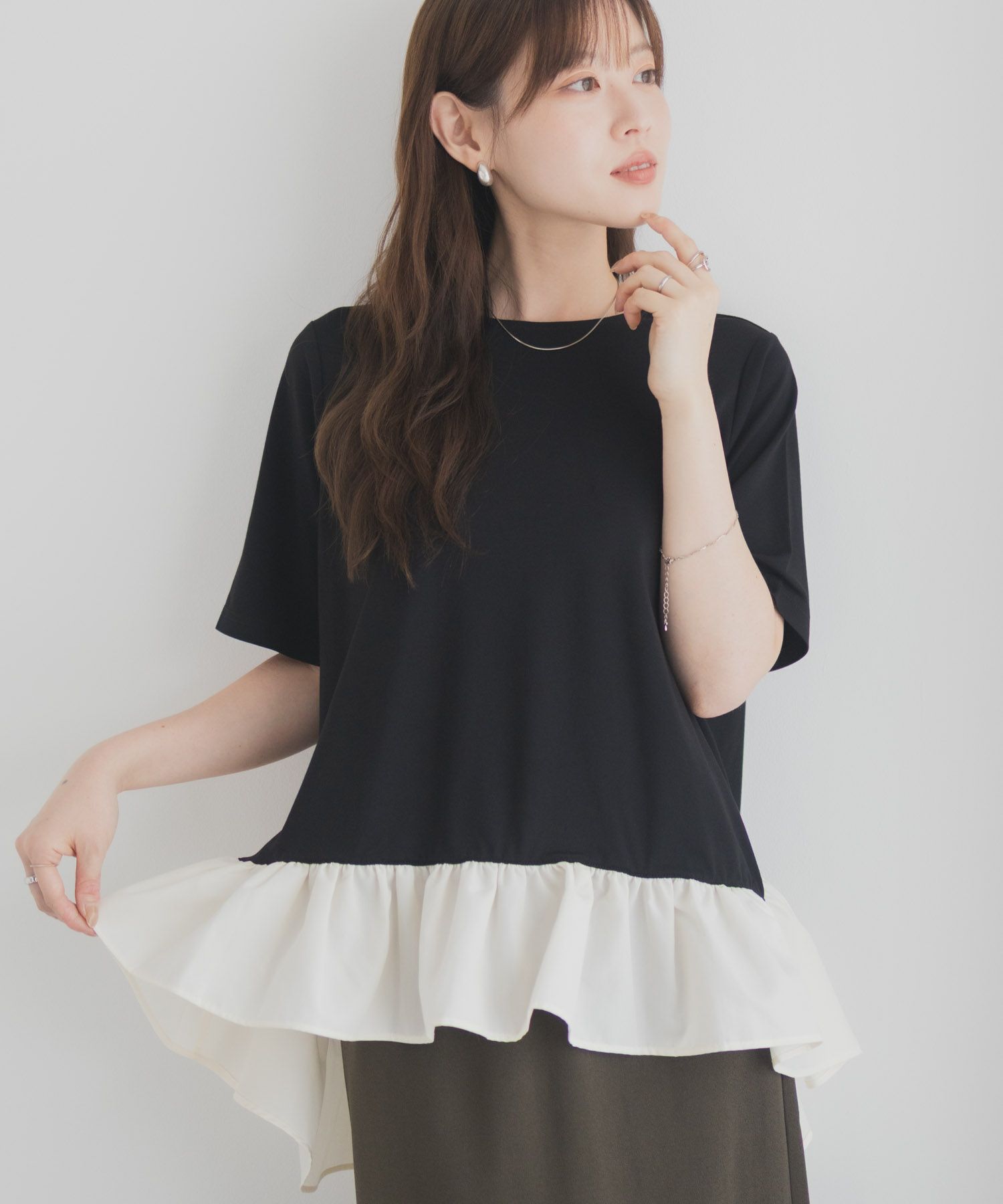 milli de l'air ポンチ素材 ヘム切替ペプラムトップス レディース ネコポス 対応商品