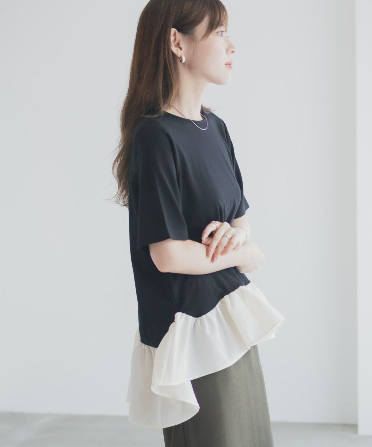 milli de l'air ポンチ素材 ヘム切替ペプラムトップス レディース ネコポス 対応商品