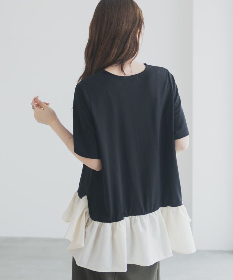 milli de l'air ポンチ素材 ヘム切替ペプラムトップス レディース メール便 対応商品商品画像-9