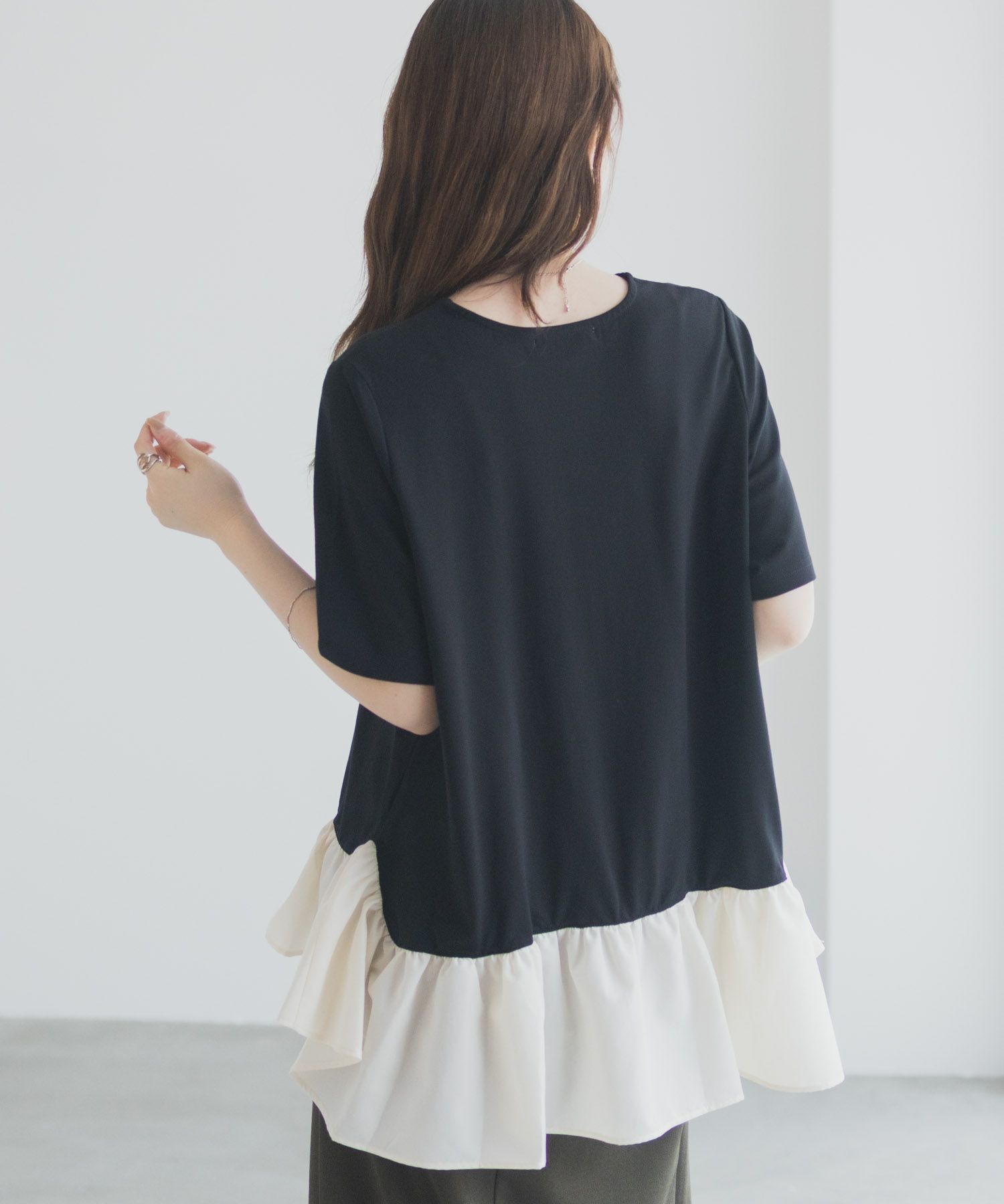 milli de l'air ポンチ素材 ヘム切替ペプラムトップス レディース メール便 対応商品商品画像-9