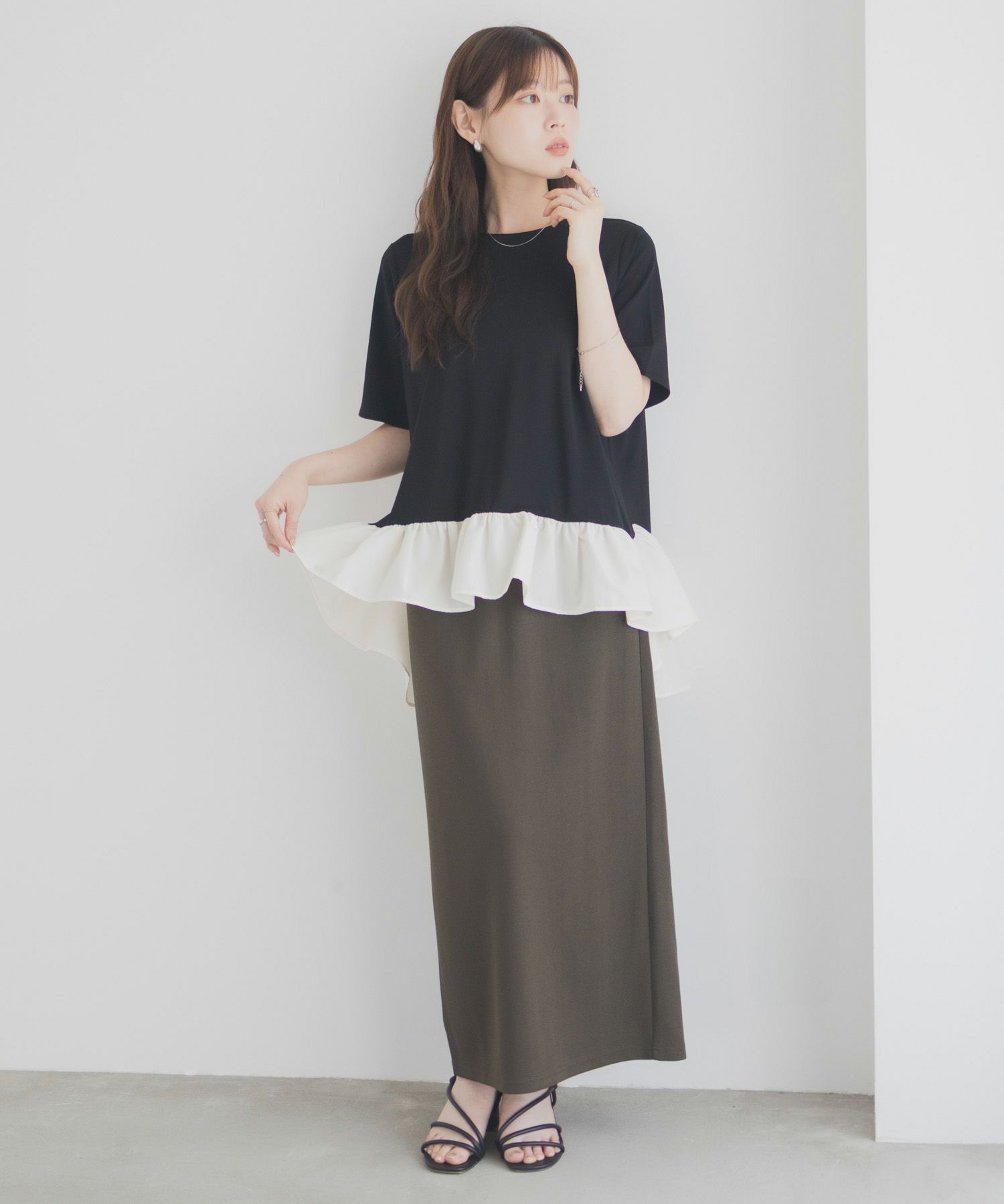 milli de l'air ポンチ素材 ヘム切替ペプラムトップス レディース メール便 対応商品商品画像-10