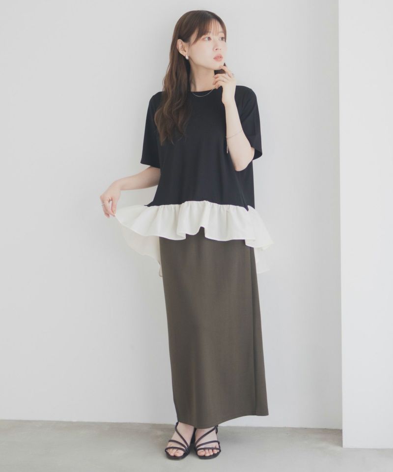 milli de l'air ポンチ素材 ヘム切替ペプラムトップス レディース メール便 対応商品商品画像-10