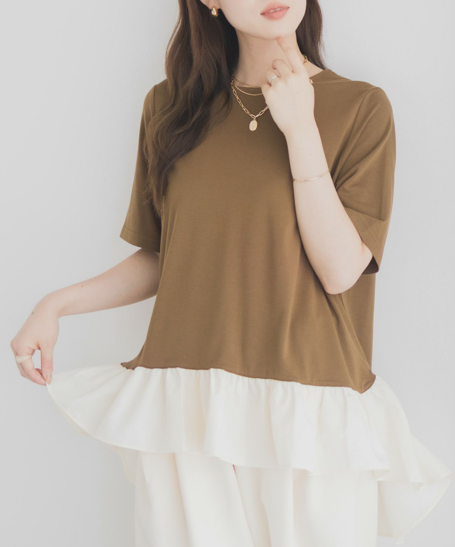 milli de l'air ポンチ素材 ヘム切替ペプラムトップス レディース ネコポス 対応商品