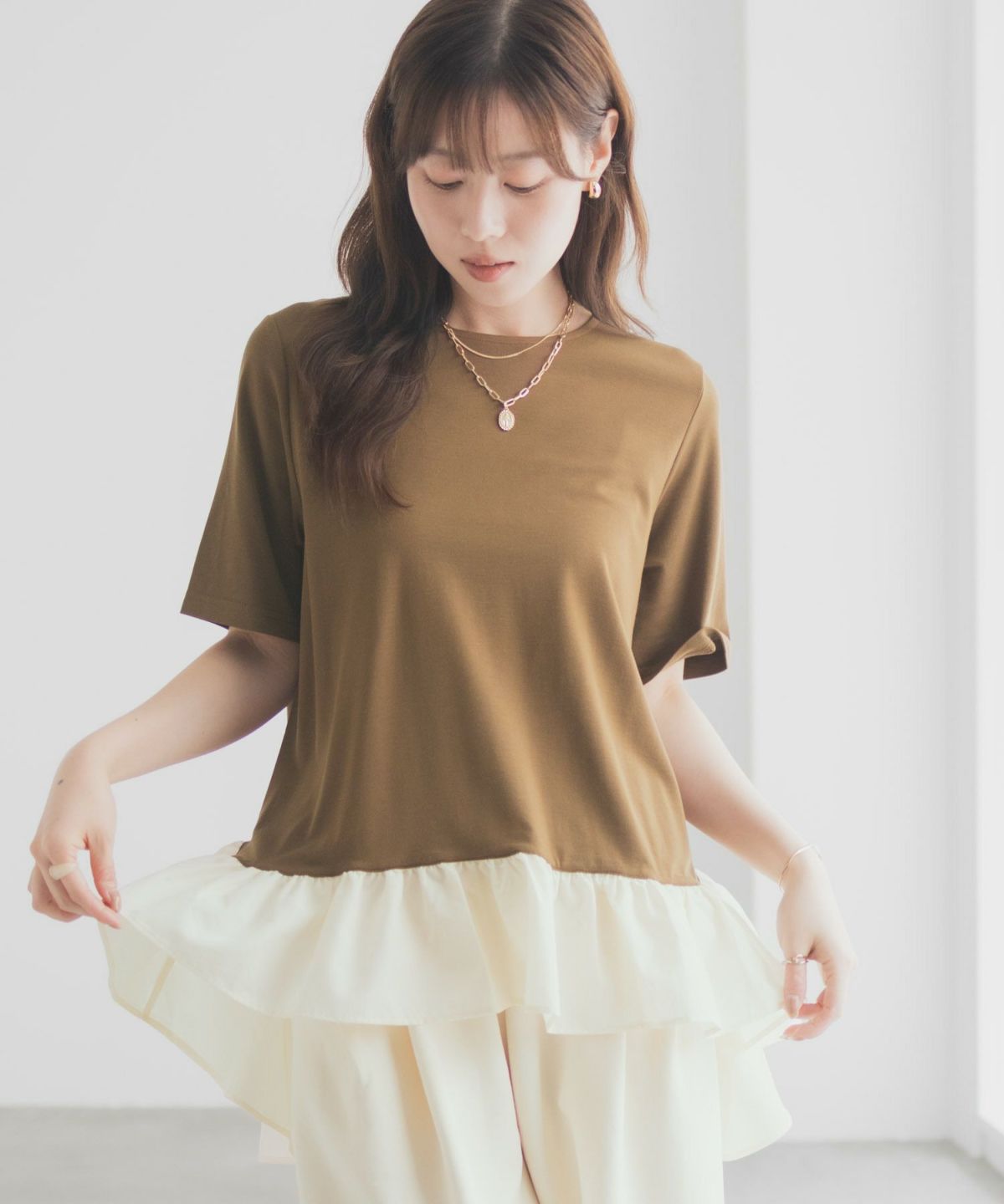 milli de l'air ポンチ素材 ヘム切替ペプラムトップス レディース ネコポス 対応商品