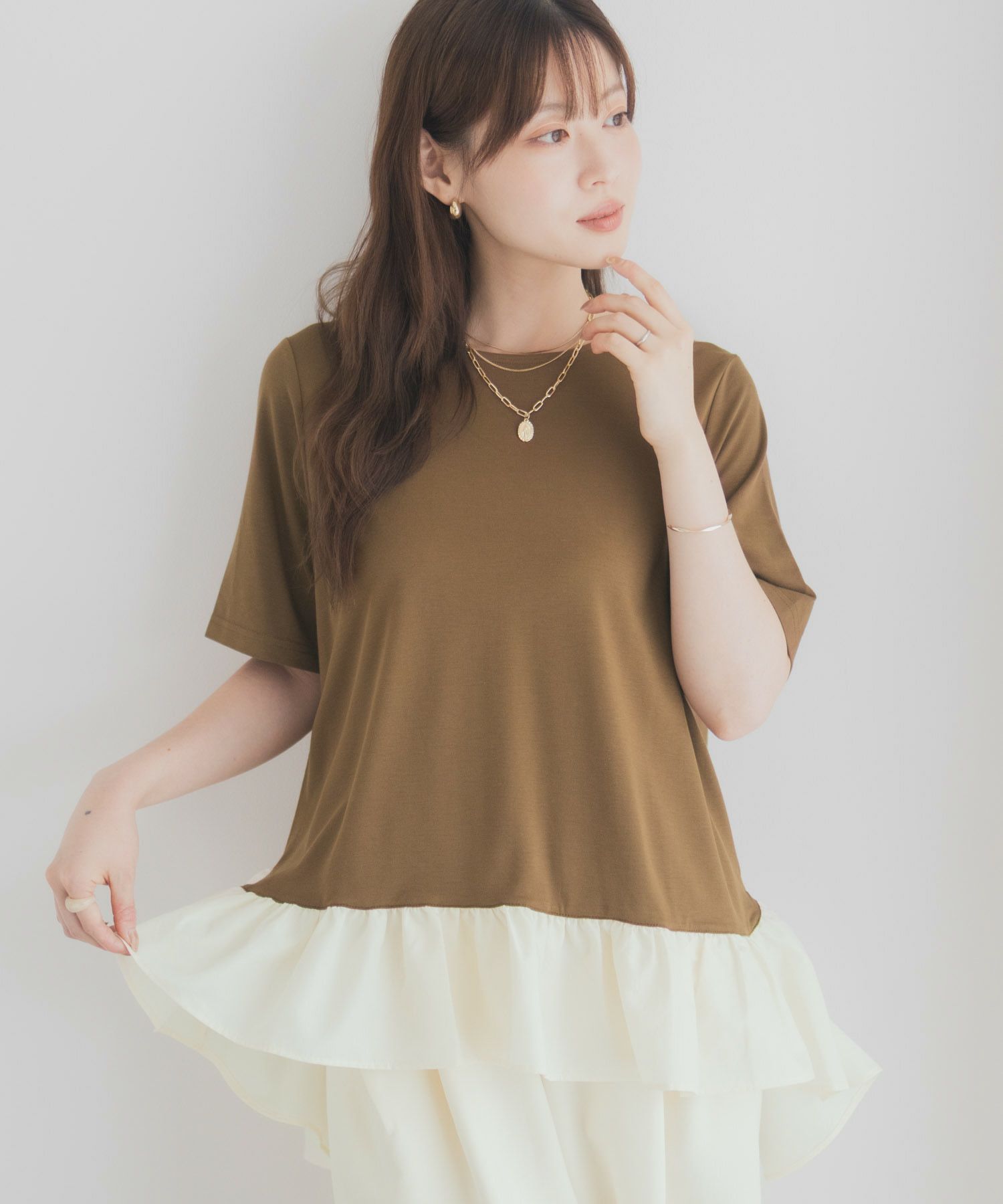milli de l'air ポンチ素材 ヘム切替ペプラムトップス レディース メール便 対応商品商品画像-15