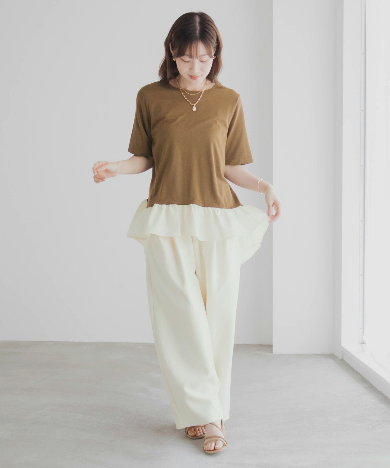 milli de l'air ポンチ素材 ヘム切替ペプラムトップス レディース ネコポス 対応商品