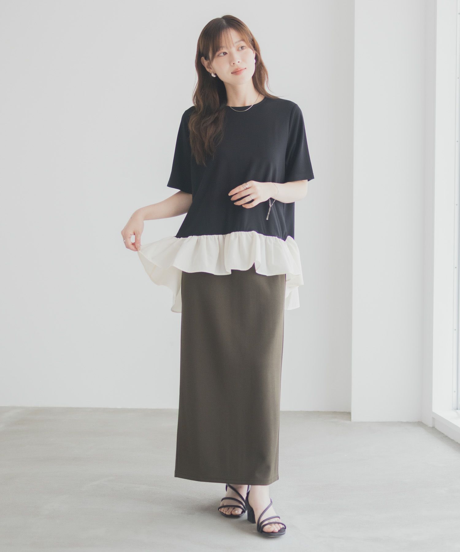 milli de l'air ポンチ素材 ヘム切替ペプラムトップス レディース メール便 対応商品商品画像-22