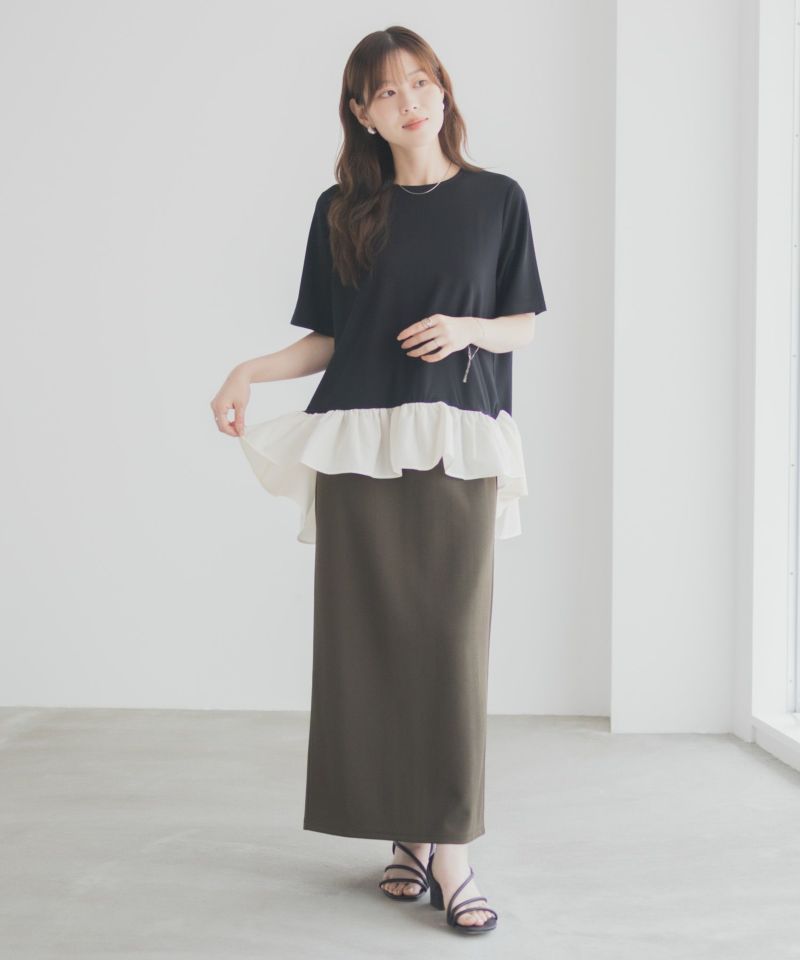 milli de l'air ポンチ素材 ヘム切替ペプラムトップス レディース メール便 対応商品商品画像-22