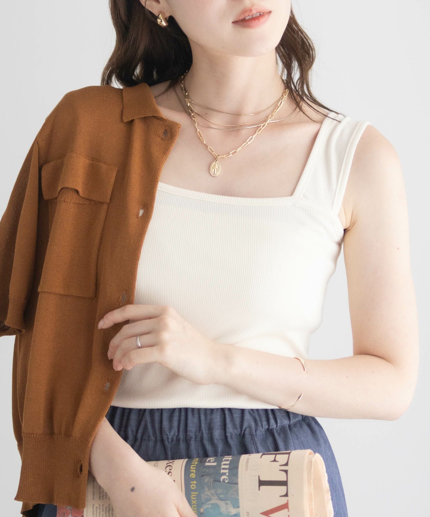 milli de l'air ワイドストラップスクエアタンクトップ レディース メール便 対応商品商品サムネイル-1