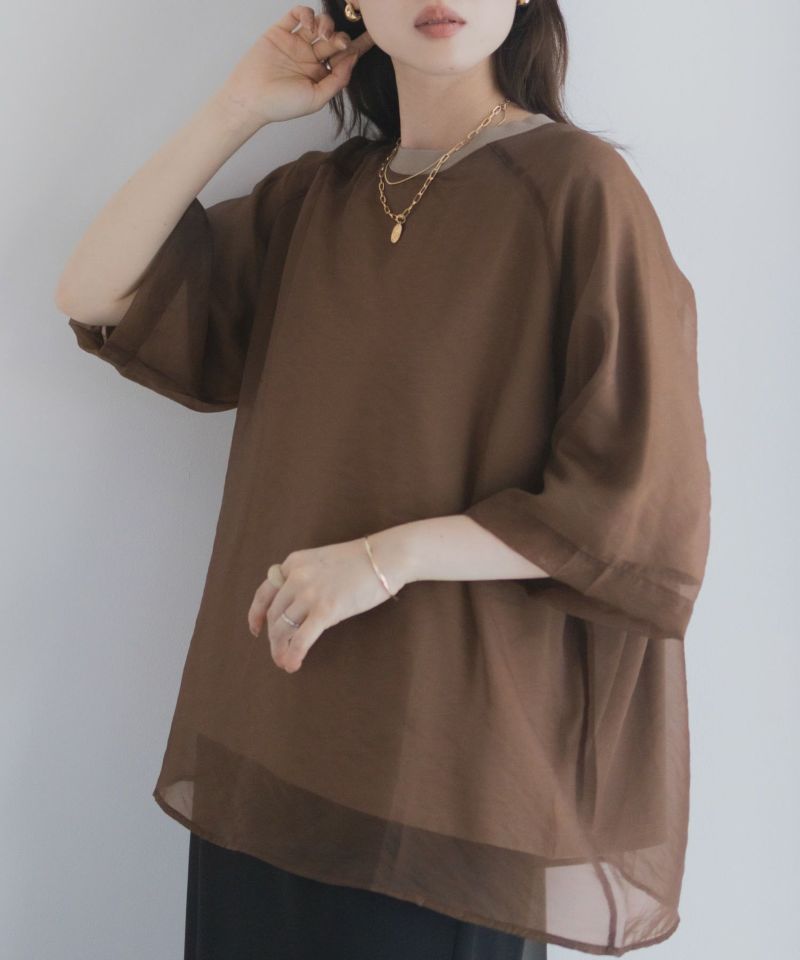 milli de l'air  ポンチ素材 シアーレイヤードトップス レディース メール便 対応商品商品画像-1