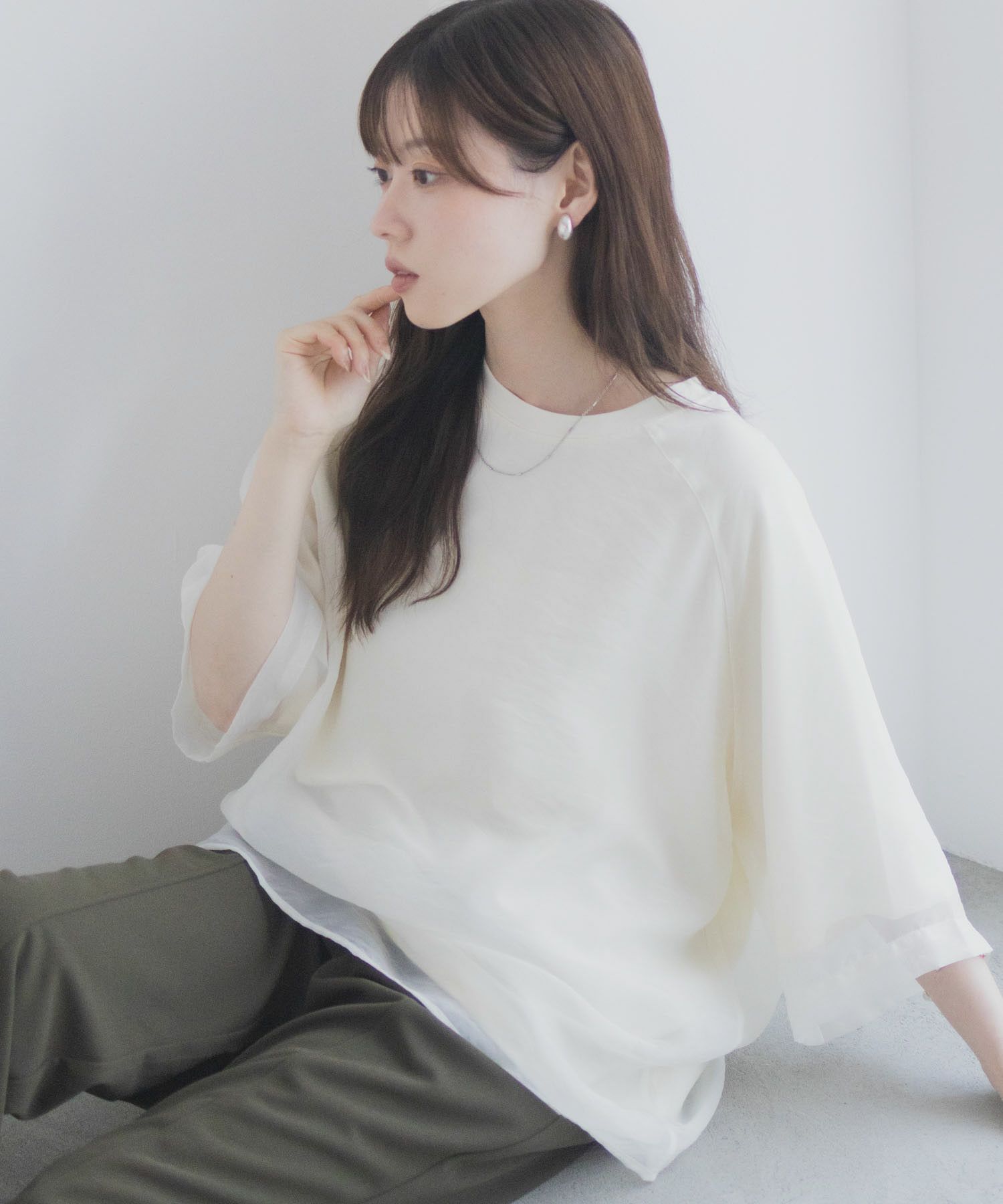 milli de l'air  ポンチ素材 シアーレイヤードトップス レディース メール便 対応商品商品サムネイル-2