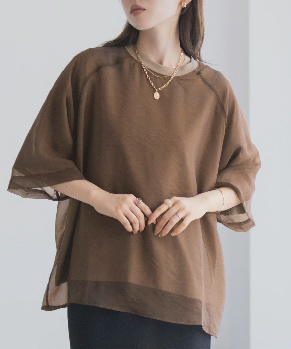 milli de l'air ポンチ素材 シアーレイヤードトップス レディース ネコポス 対応商品