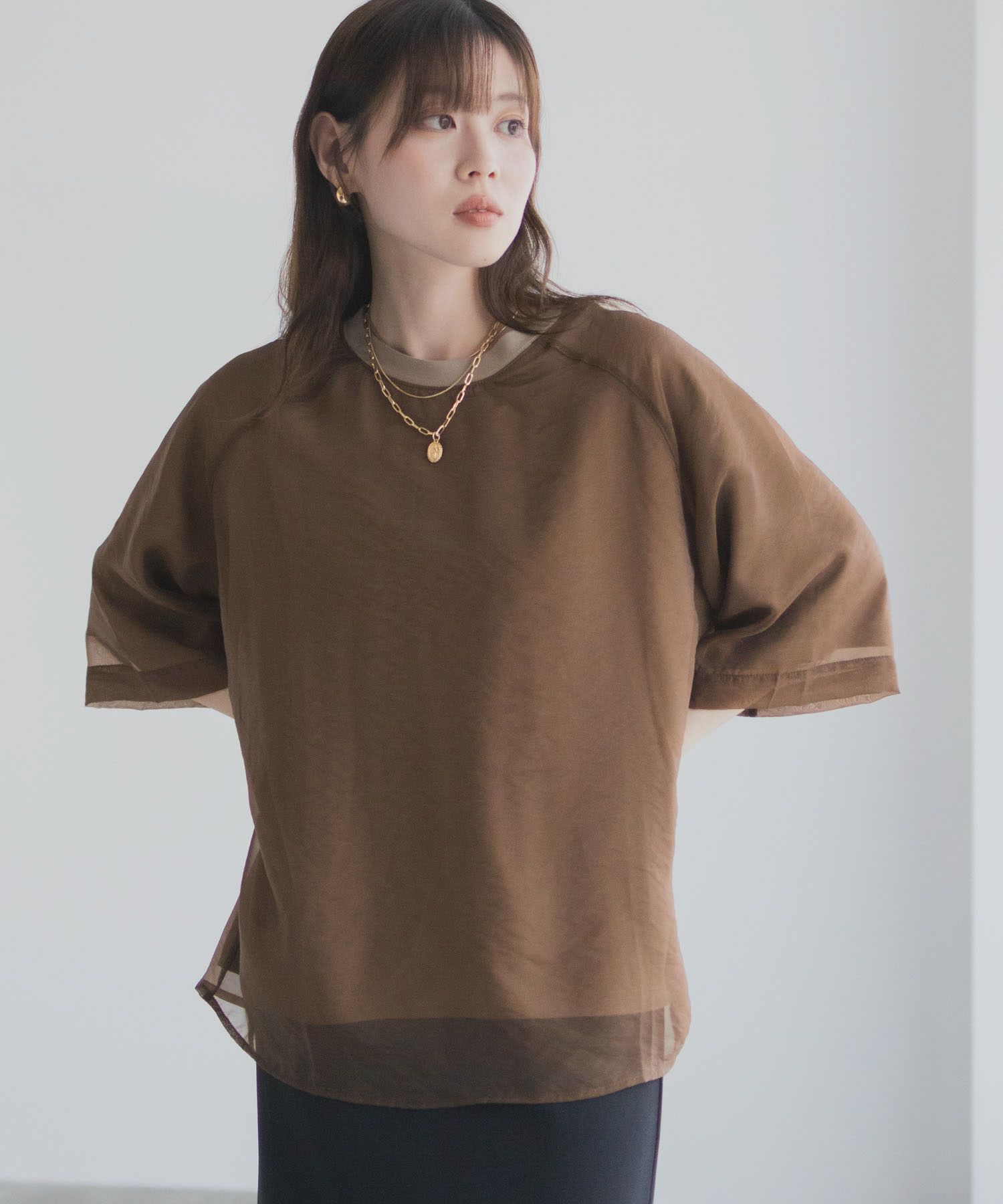 milli de l'air  ポンチ素材 シアーレイヤードトップス レディース メール便 対応商品商品サムネイル-6