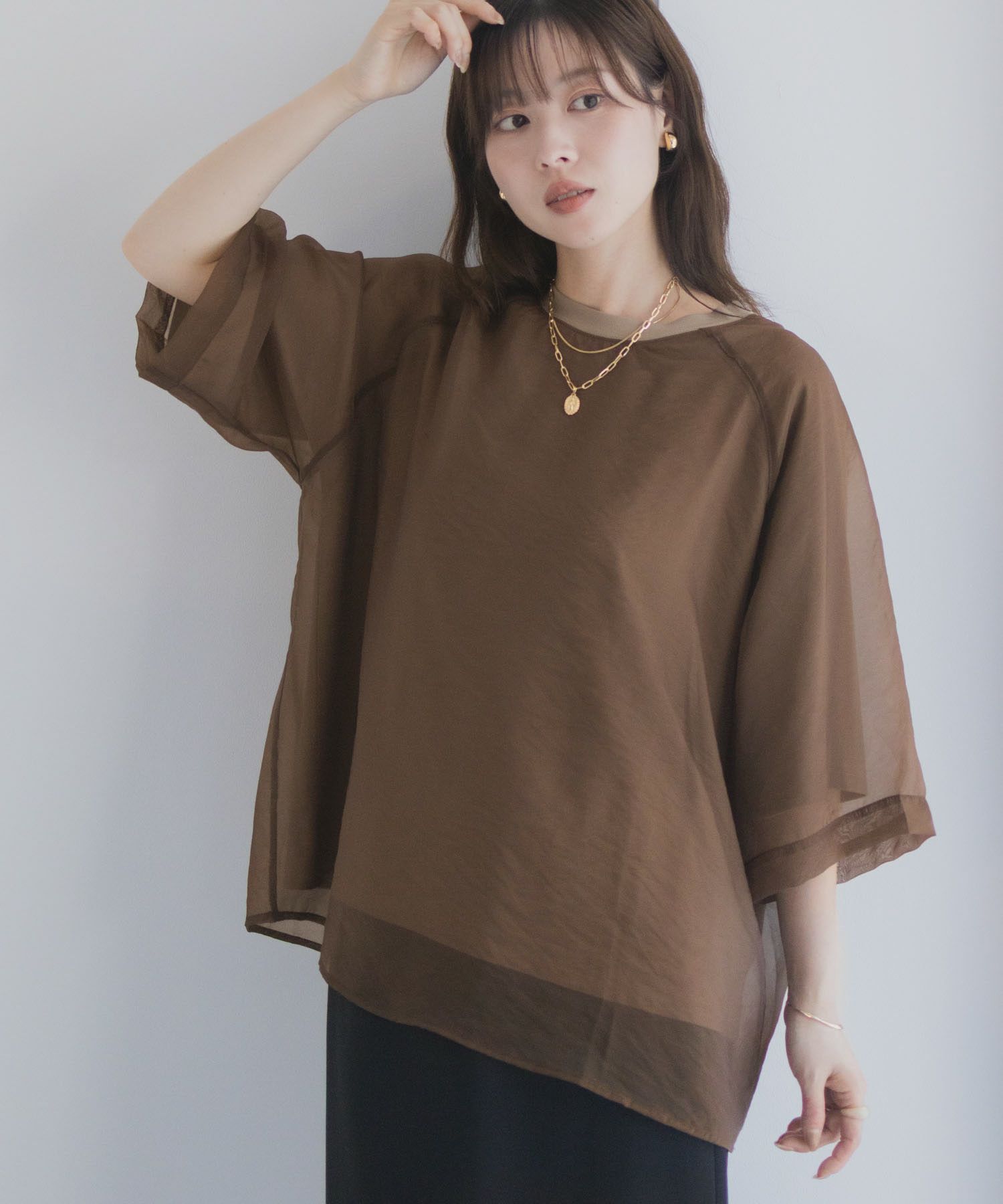 milli de l'air  ポンチ素材 シアーレイヤードトップス レディース メール便 対応商品商品サムネイル-7