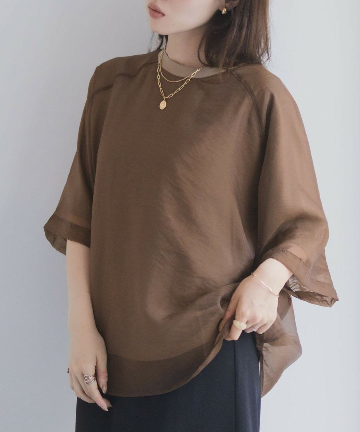 milli de l'air ポンチ素材 シアーレイヤードトップス レディース ネコポス 対応商品