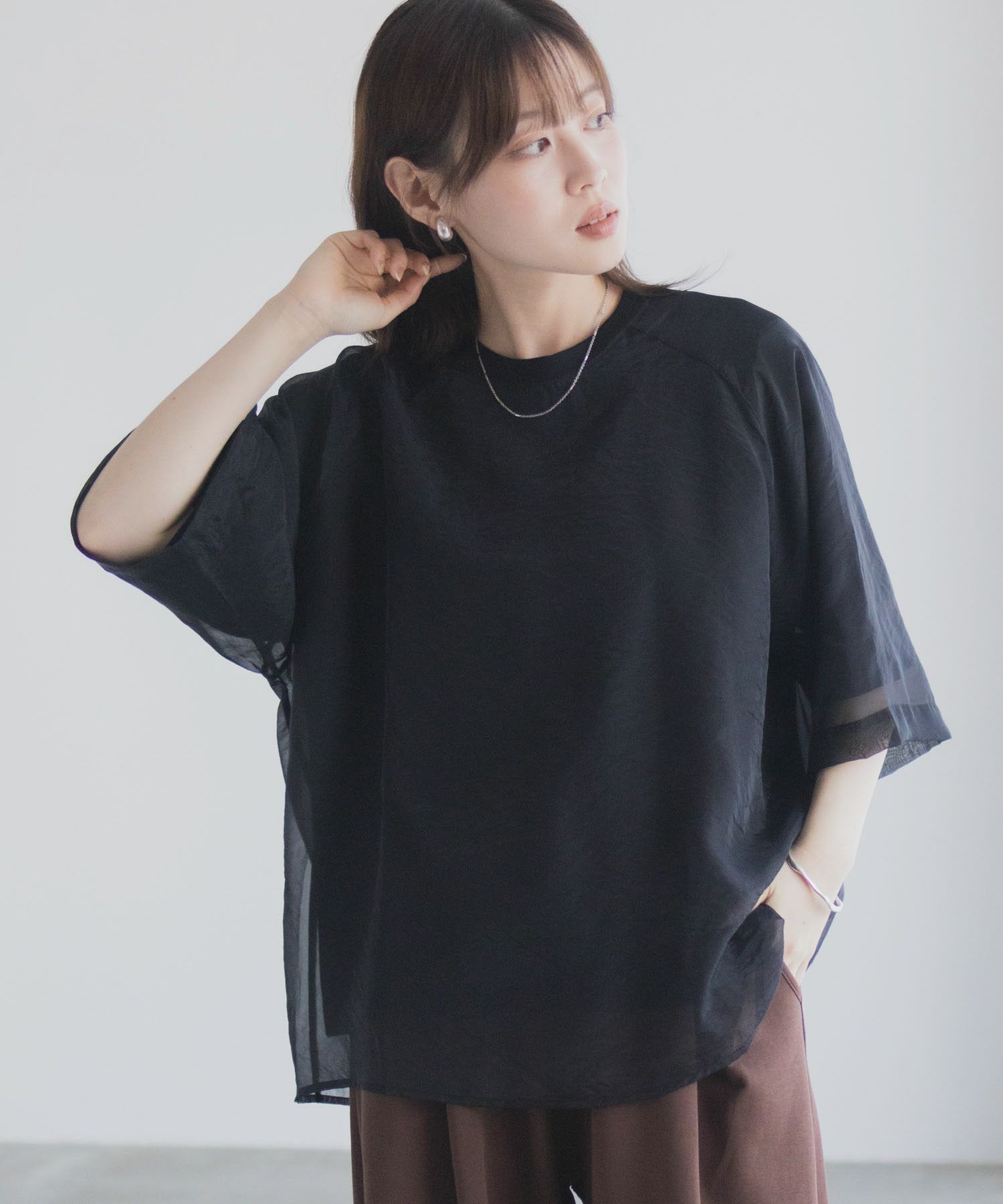 milli de l'air ポンチ素材 シアーレイヤードトップス レディース ネコポス 対応商品