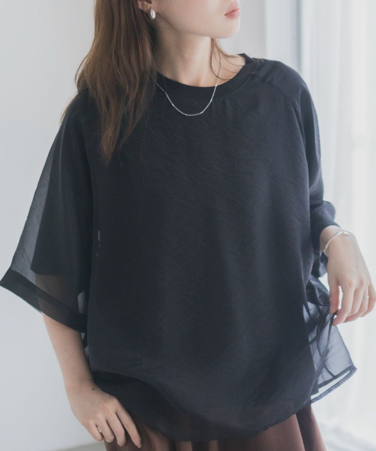 milli de l'air ポンチ素材 シアーレイヤードトップス レディース ネコポス 対応商品