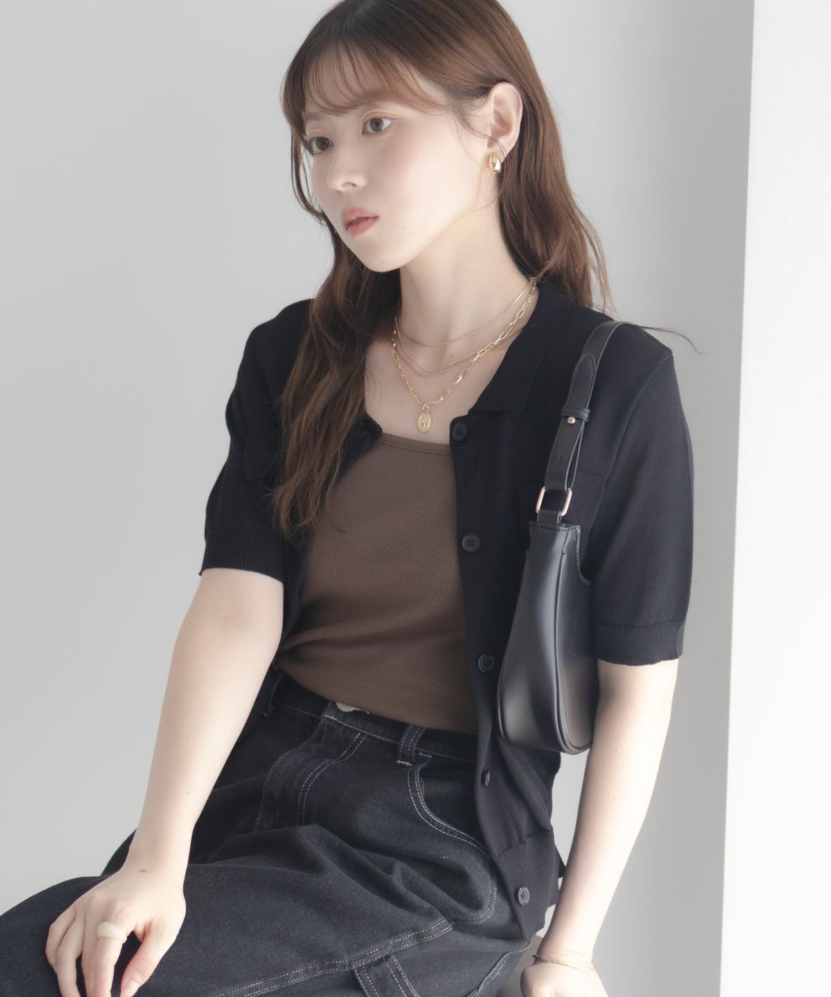 milli de l'air ポロカラーダブルポケットニット レディース