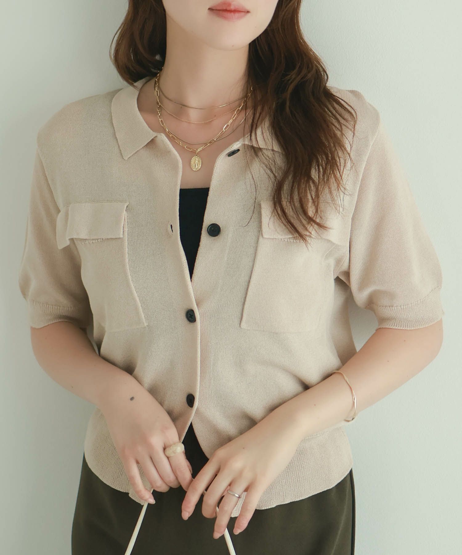 milli de l'air ポロカラーダブルポケットニット レディース商品画像-4