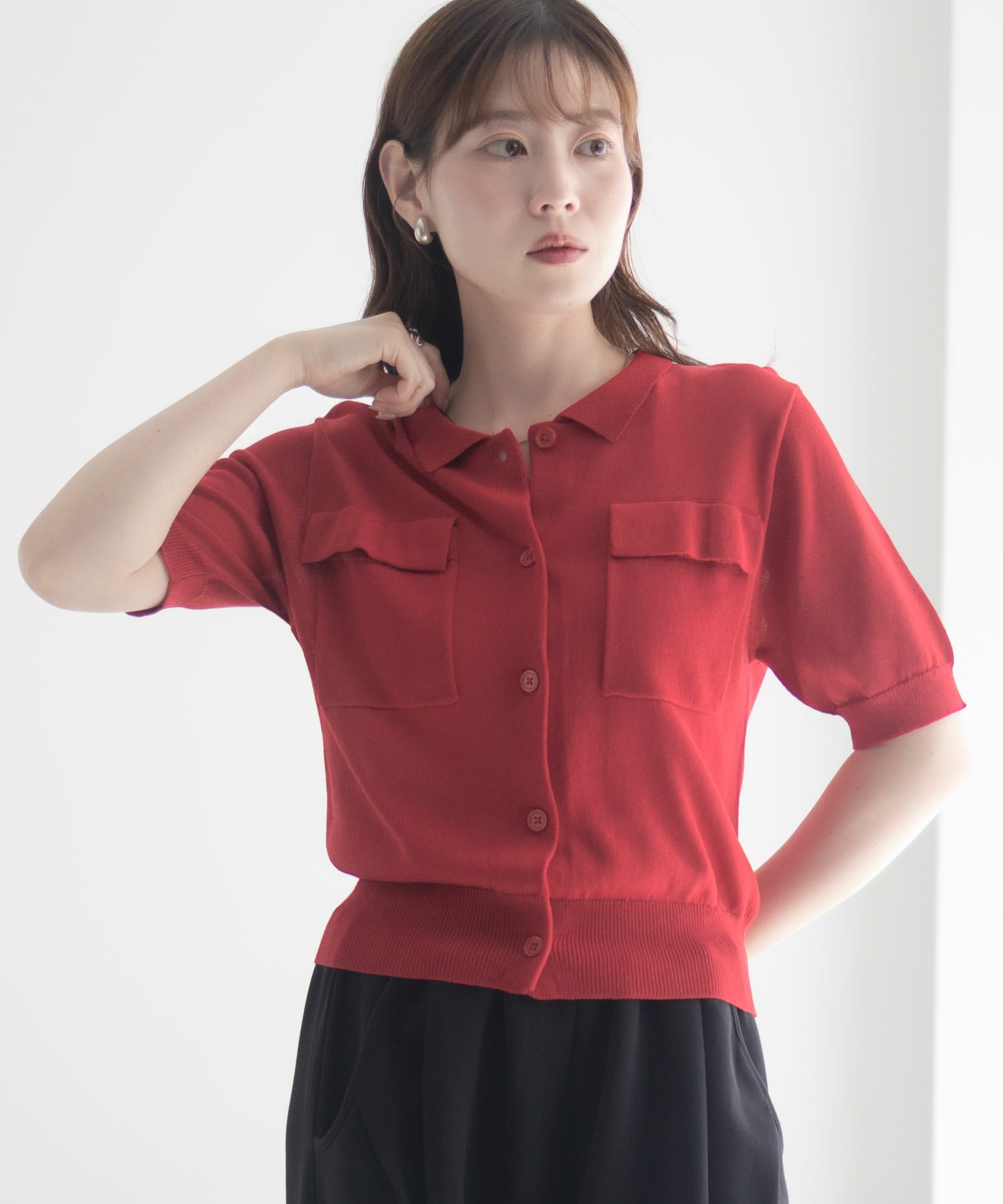 [さらに50%OFF]milli de l'air ポロカラーダブルポケットニット レディース商品画像-6