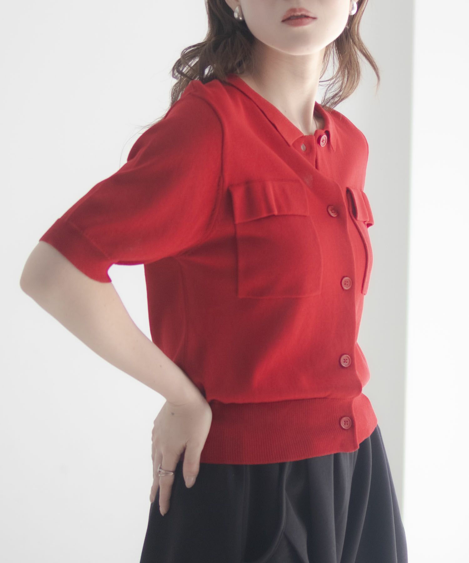 [さらに50%OFF]milli de l'air ポロカラーダブルポケットニット レディース商品画像-7