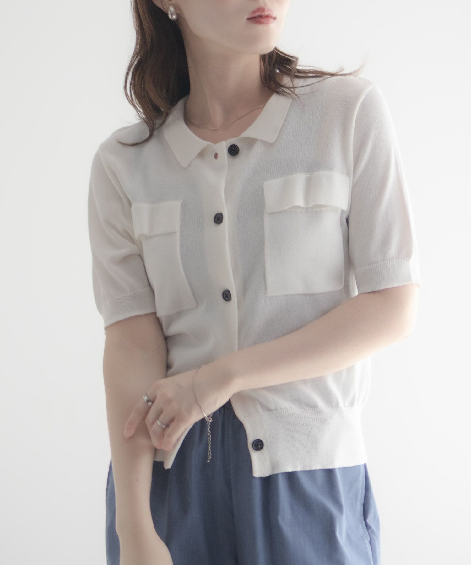 [さらに50%OFF]milli de l'air ポロカラーダブルポケットニット レディース商品画像-14