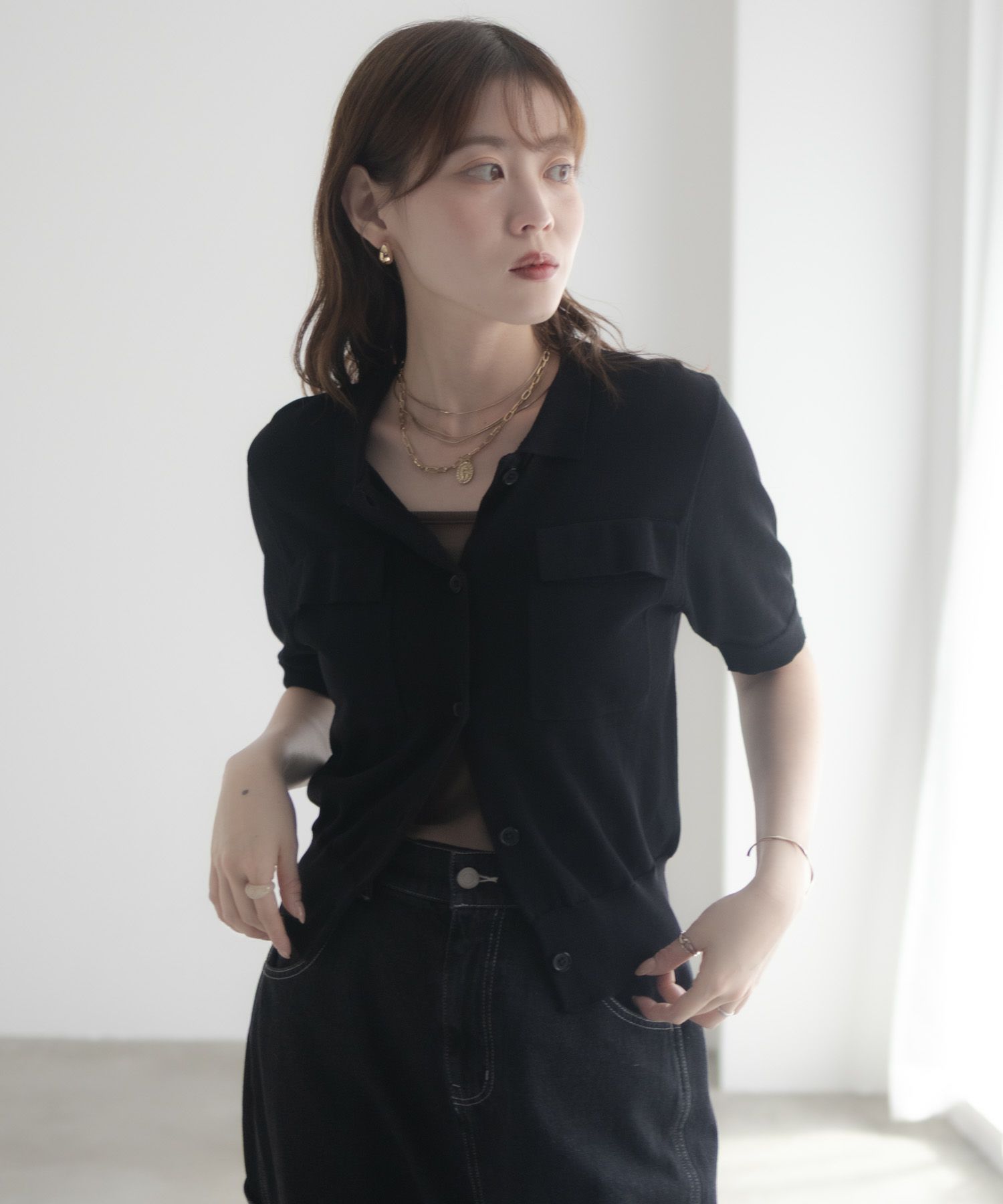 [さらに50%OFF]milli de l'air ポロカラーダブルポケットニット レディース商品画像-18