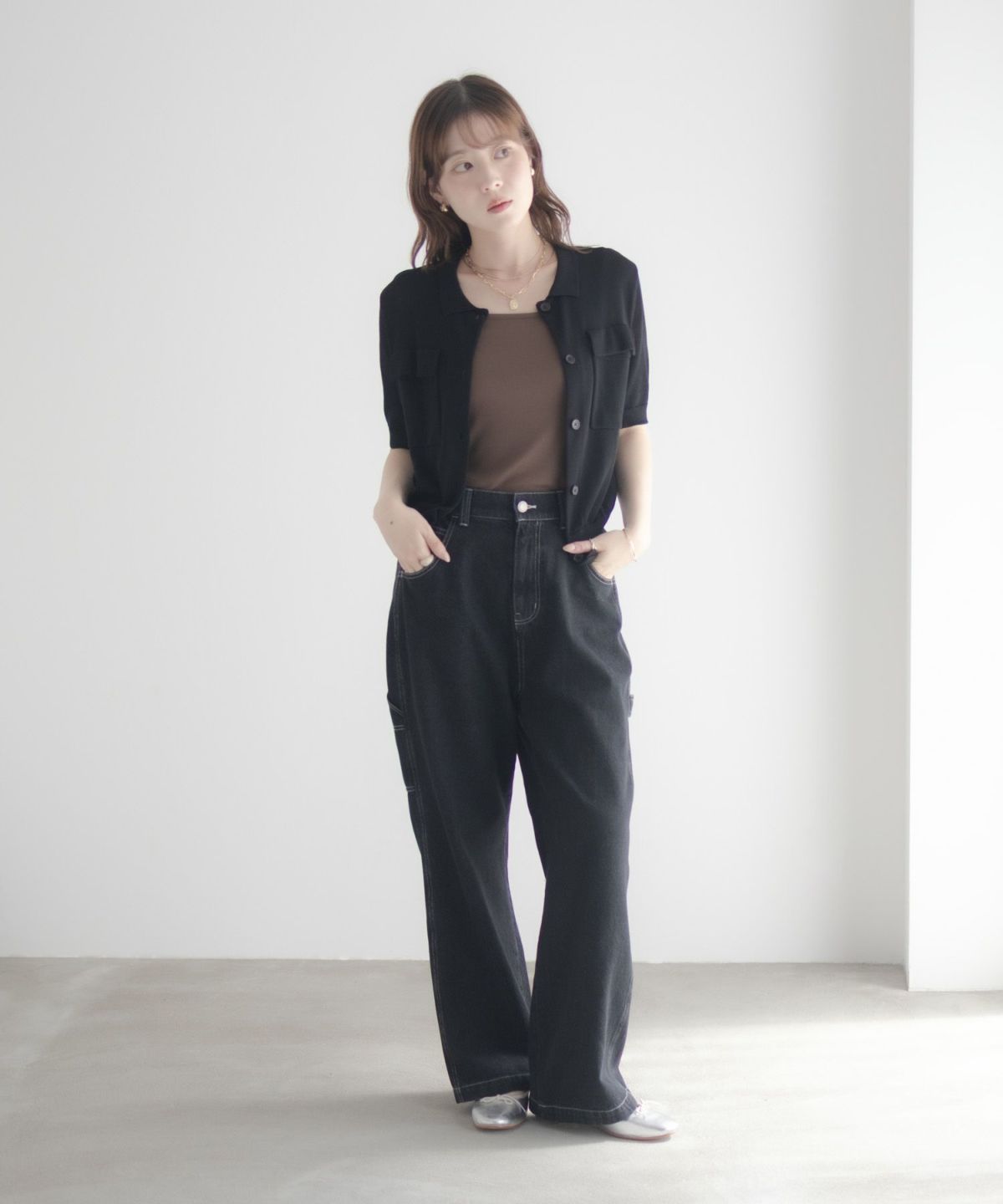 milli de l'air ポロカラーダブルポケットニット レディース