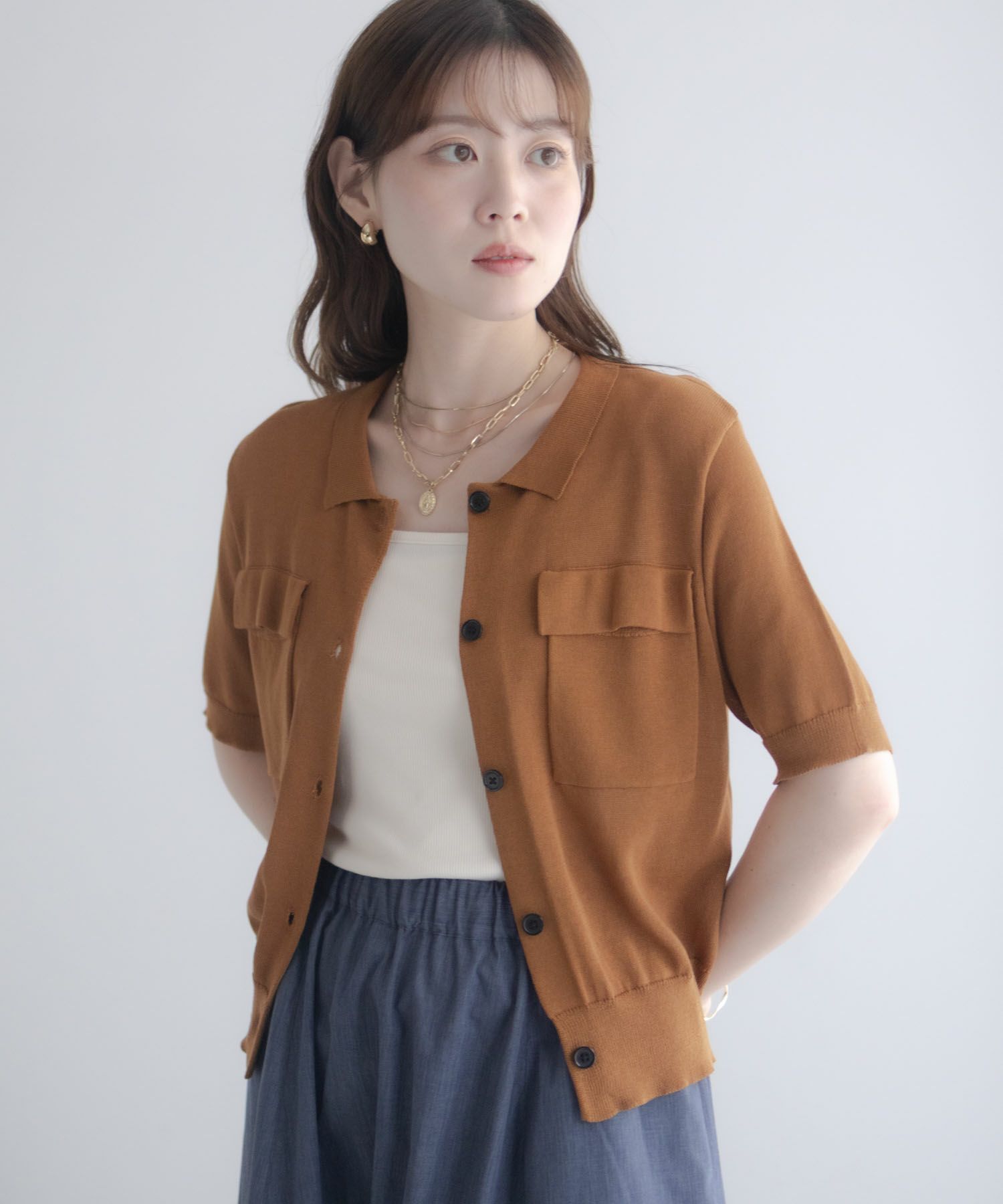 [さらに50%OFF]milli de l'air ポロカラーダブルポケットニット レディース商品画像-24