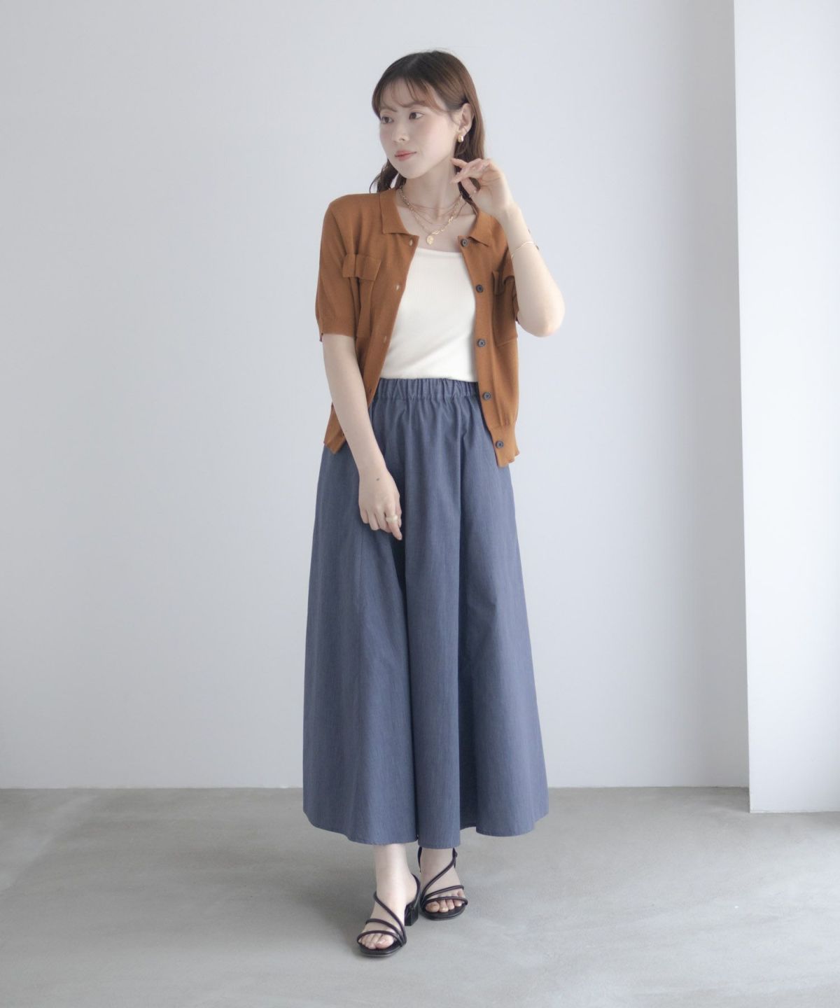 milli de l'air ポロカラーダブルポケットニット レディース