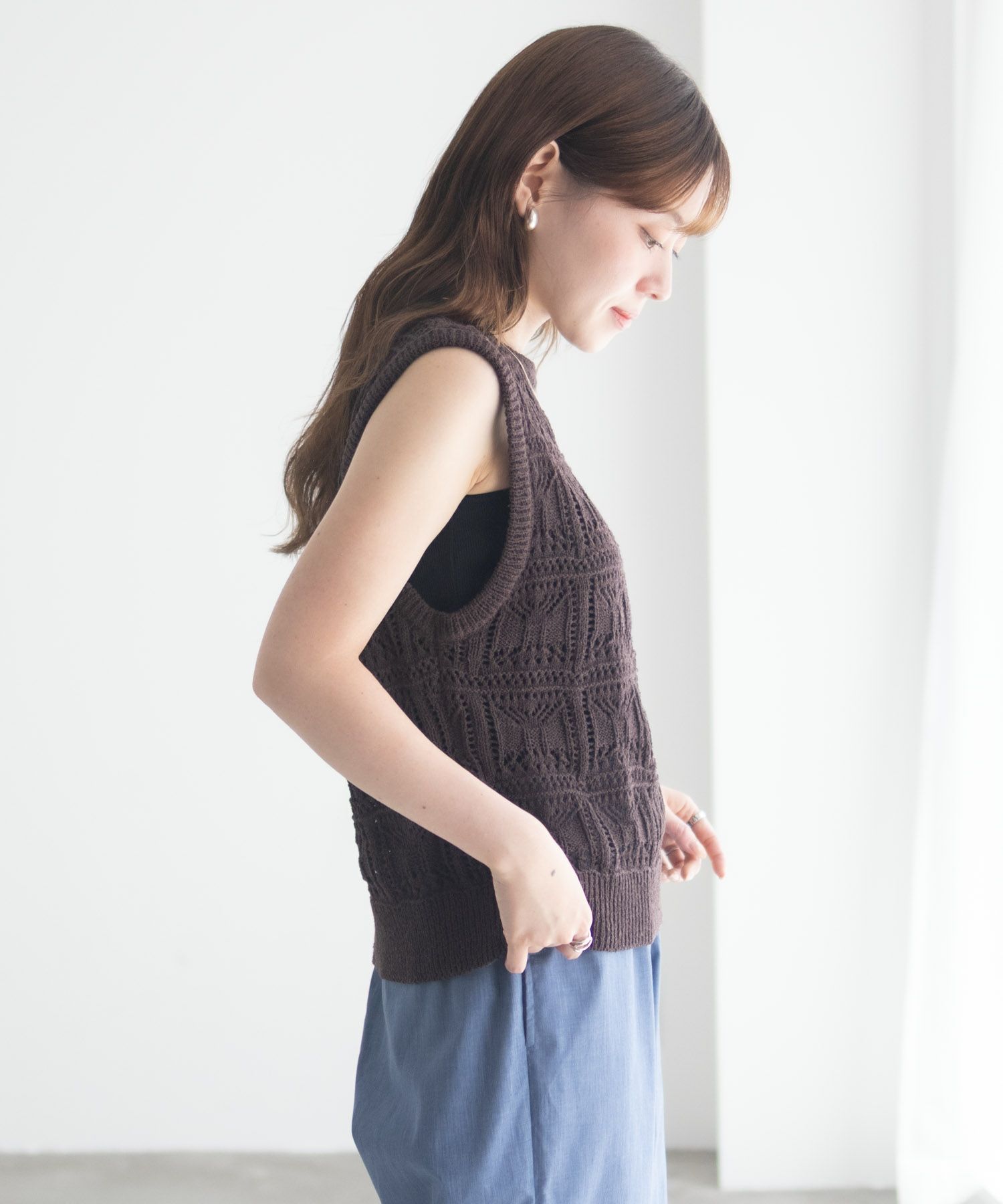 milli de l'air 幾何柄編みニットベスト レディース